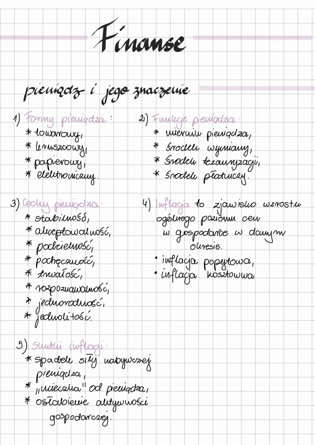 Finanse
pieniądz i jego znaczenie
1) Formy pieniądza :
* towarowy,
* kruszowy,
paplerowy,
* elektroniczny.
*
3) Cechy pieniądza
* stabilność