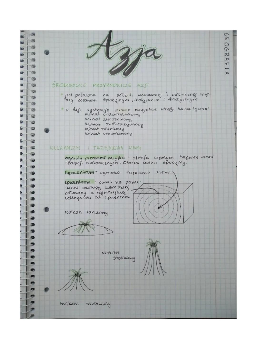 GEOGRAFIA

# Azja

## ŚRODOWISKO PRZYRODNICZE Azyl

*   jest potosona na potkuli wschodniej i polnocnej mię-
dzy oceanem Spokojnym, Indyjski