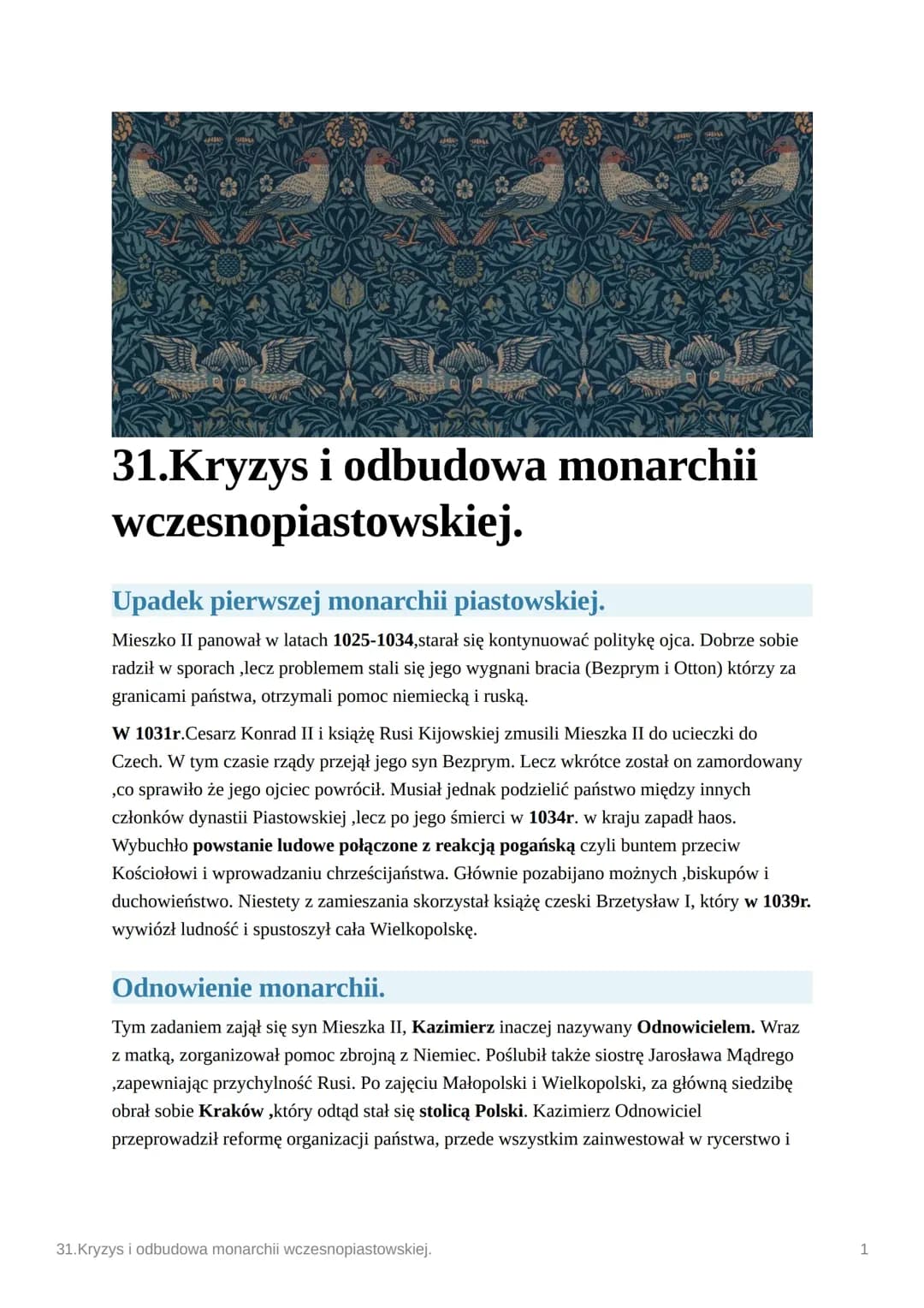 Kryzys i odbudowa monarchii wczesnopiastowskiej