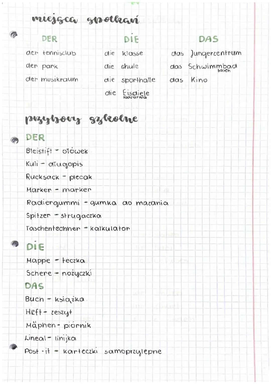 Niemiecki Słówka: Miejsca Spotkań i Przybory Szkolne