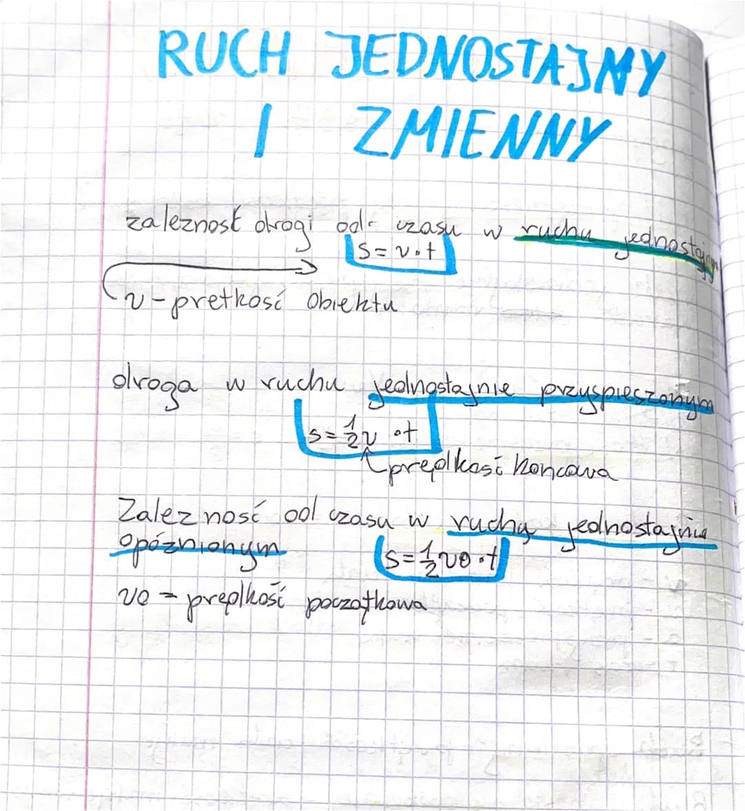 RUCH JEDNOSTAJMY
I ZMIENNY
zaleznost drogi od uzasu w ruchu Jednosta
2-pretkosć obiektu
droga
w ruchu jednostajnie przyspieczonym
s=√2 ot
Ap
