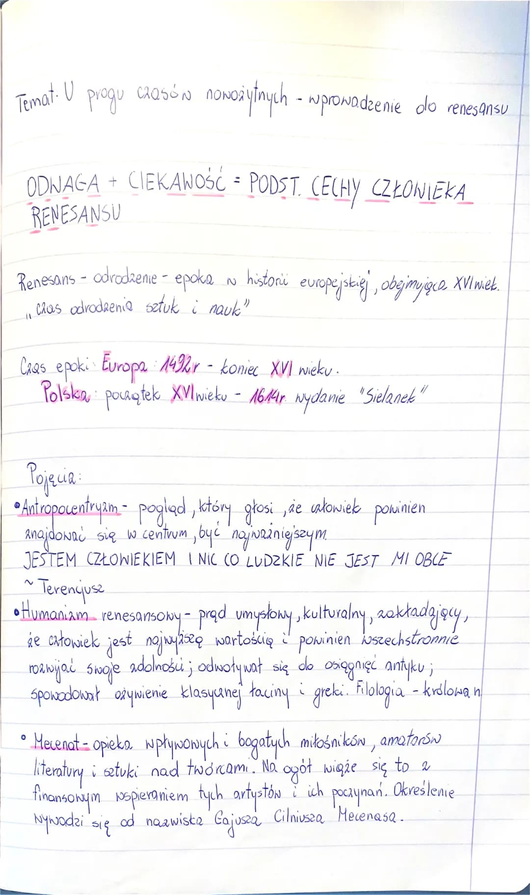 Temat. U
progu
cRasóN nowożytnych - wprowadzenie do renesansu
ODWAGA + CIEKAWOŚĆ = PODST. CECHY CZŁOWIEKA
RENESANSU
Renesans- odrodzenie - e