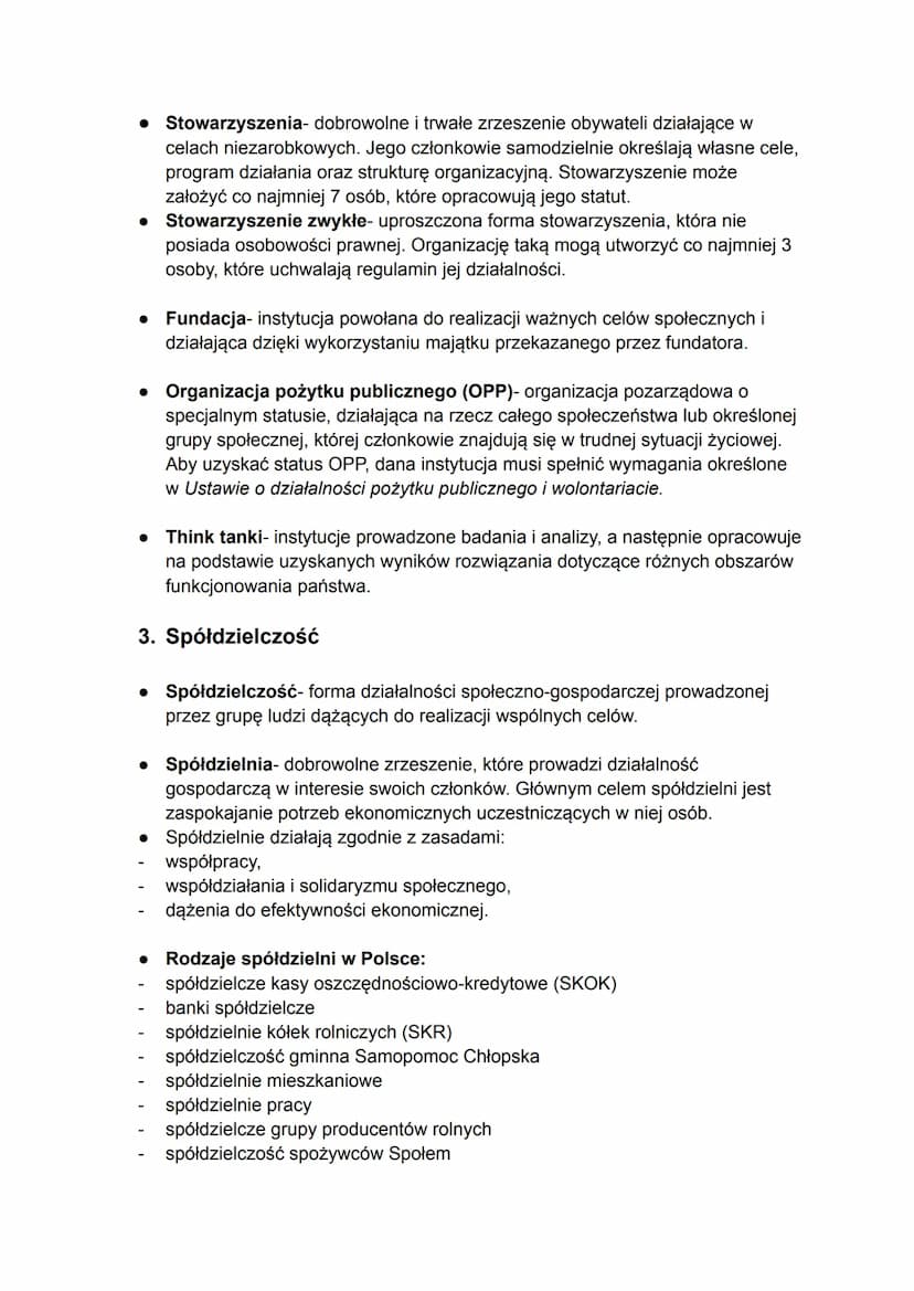 WOS SPRAWDZIAN 8.11.2024
PODSUMOWANIE
1. Społeczeństwo Obywatelskie
• Społeczeństwo Obywatelskie- zbiorowość, której członkowie na wiele
spo