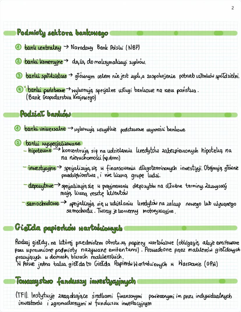 1
Instytucje rynku finansowego
Podział instytucji finansowych
①instytucje bankowe → bank centralny, banki komercyjne, banki spółdzielcze, Ba