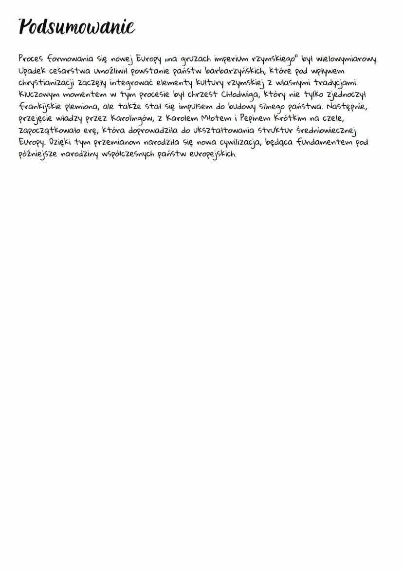 1. Wprowadzenie
Upadek cesarstwa zachodniorzymskiego (476 r.) stanowił punkt zwrotny w historii Europy.
Na gruzach dawnego imperium zaczęły 