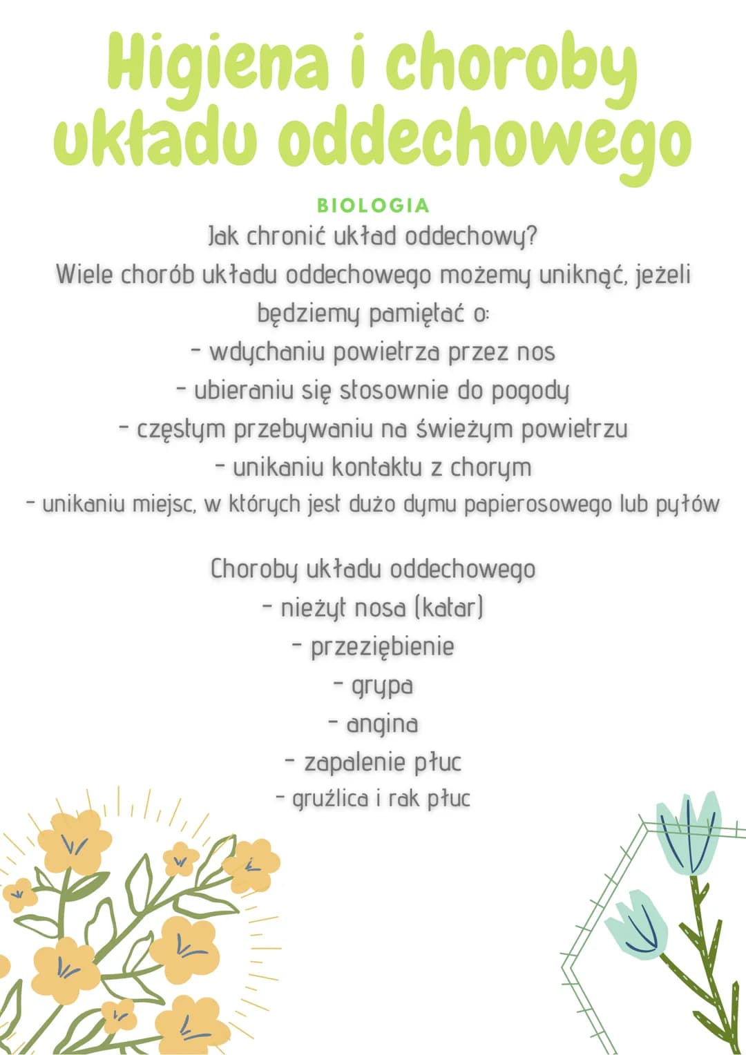Higiena i choroby
układu oddechowego
BIOLOGIA
Jak chronić układ oddechowy?
Wiele chorób układu oddechowego możemy uniknąć, jeżeli
będziemy p