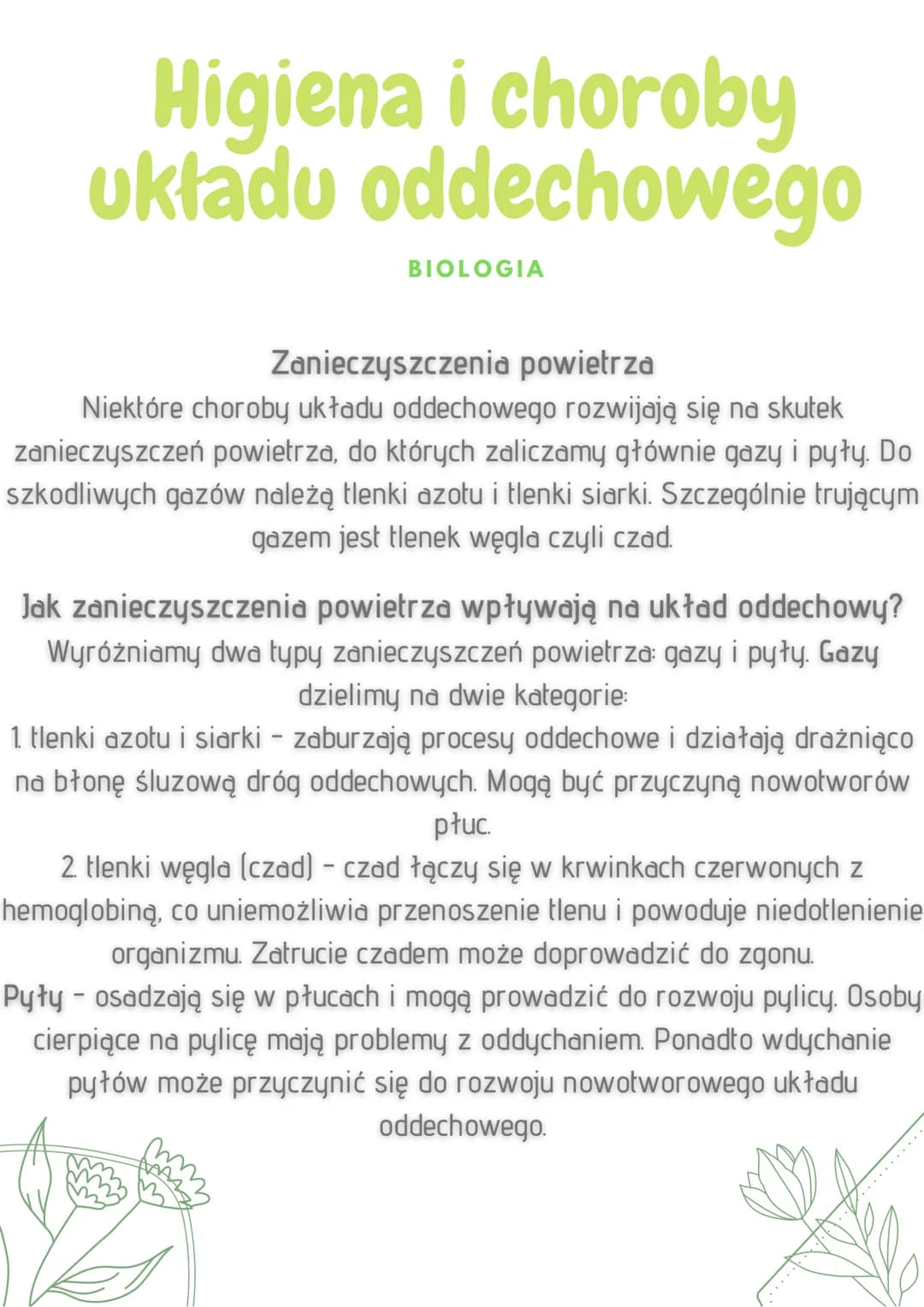 Higiena i choroby
układu oddechowego
BIOLOGIA
Jak chronić układ oddechowy?
Wiele chorób układu oddechowego możemy uniknąć, jeżeli
będziemy p