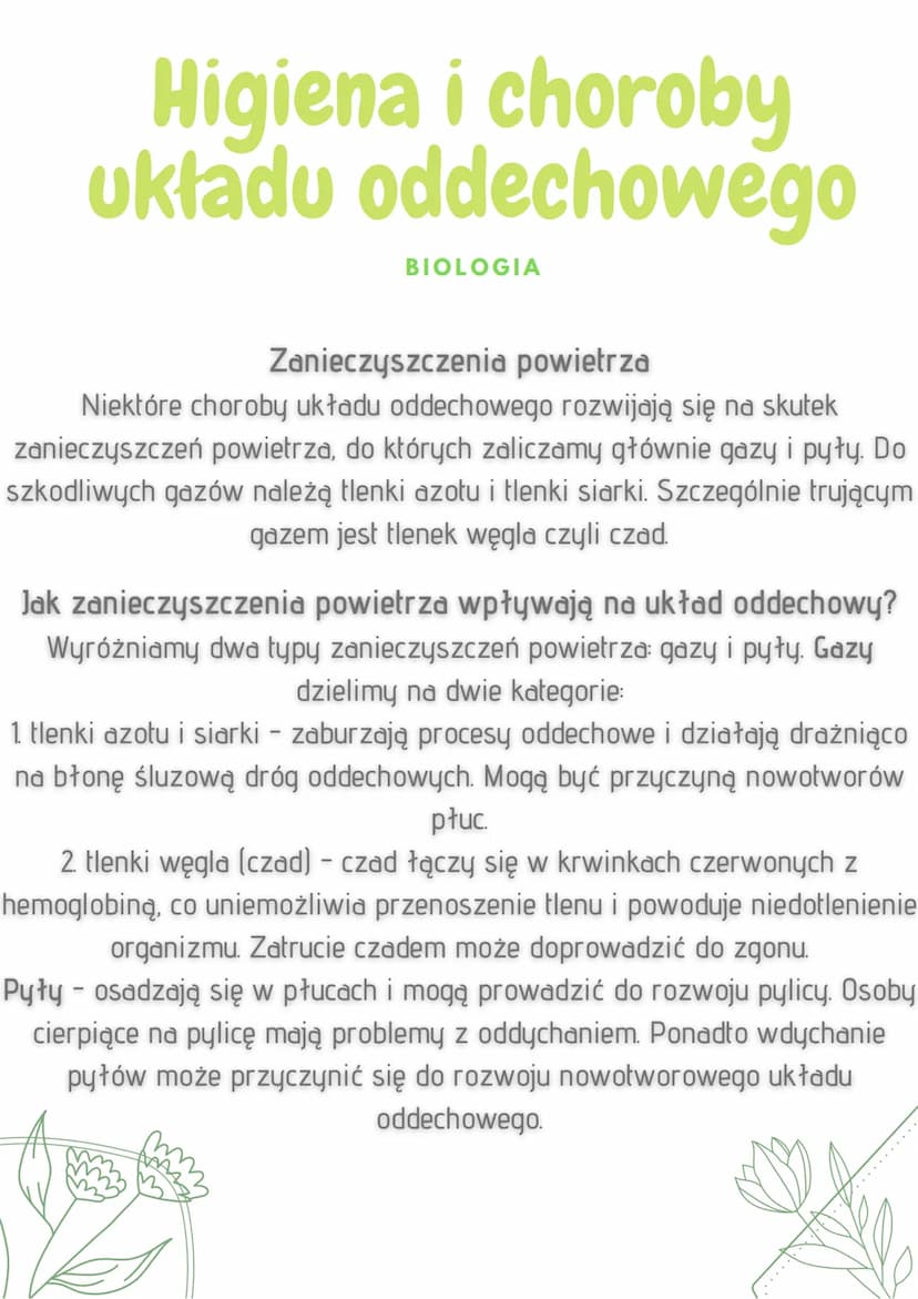 Higiena i choroby
układu oddechowego
BIOLOGIA
Jak chronić układ oddechowy?
Wiele chorób układu oddechowego możemy uniknąć, jeżeli
będziemy p