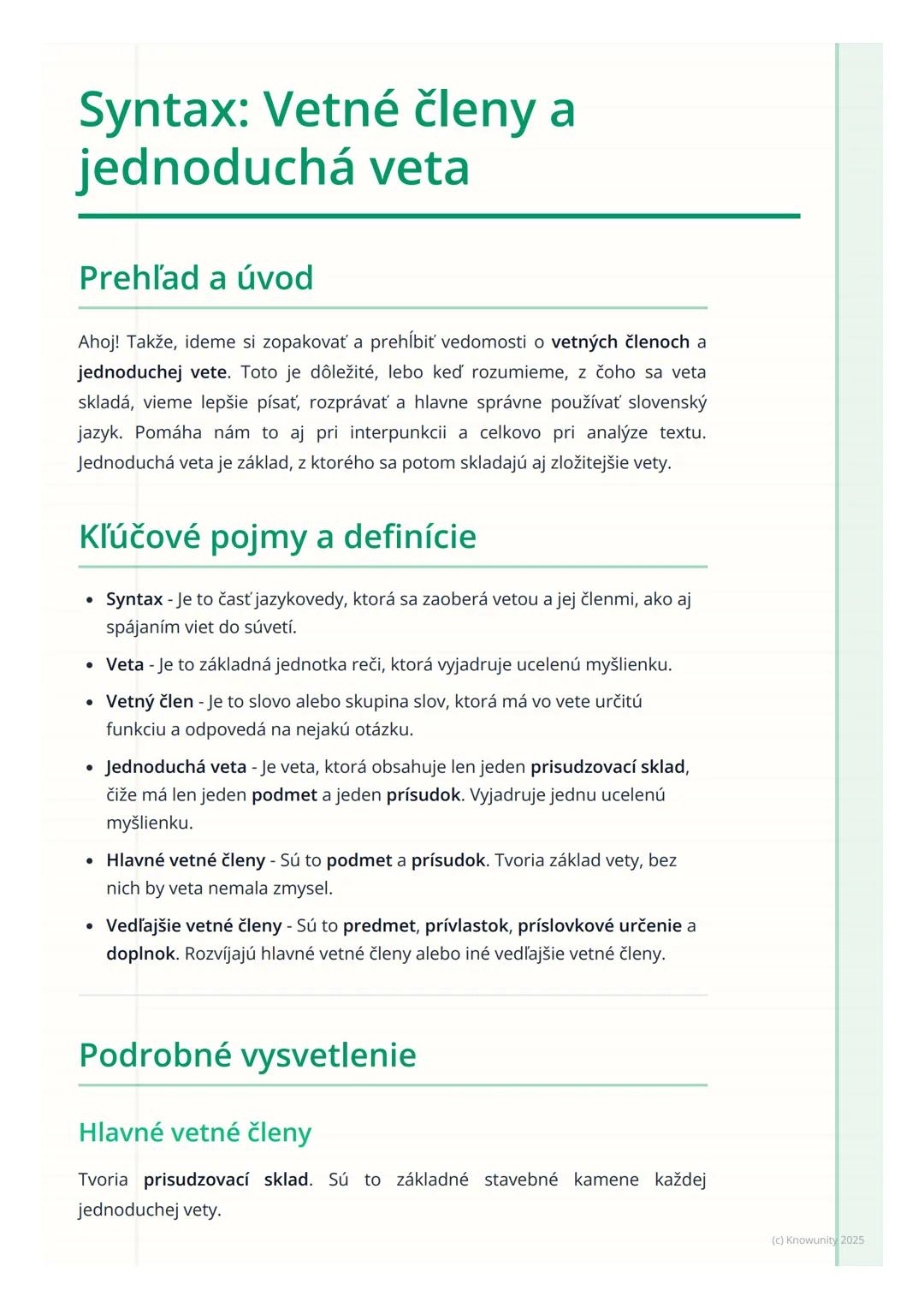 # Syntax: Vetné členy a
jednoduchá veta

Prehľad a úvod

Ahoj! Takže, ideme si zopakovať a prehĺbiť vedomosti o vetných členoch a
jednoduche