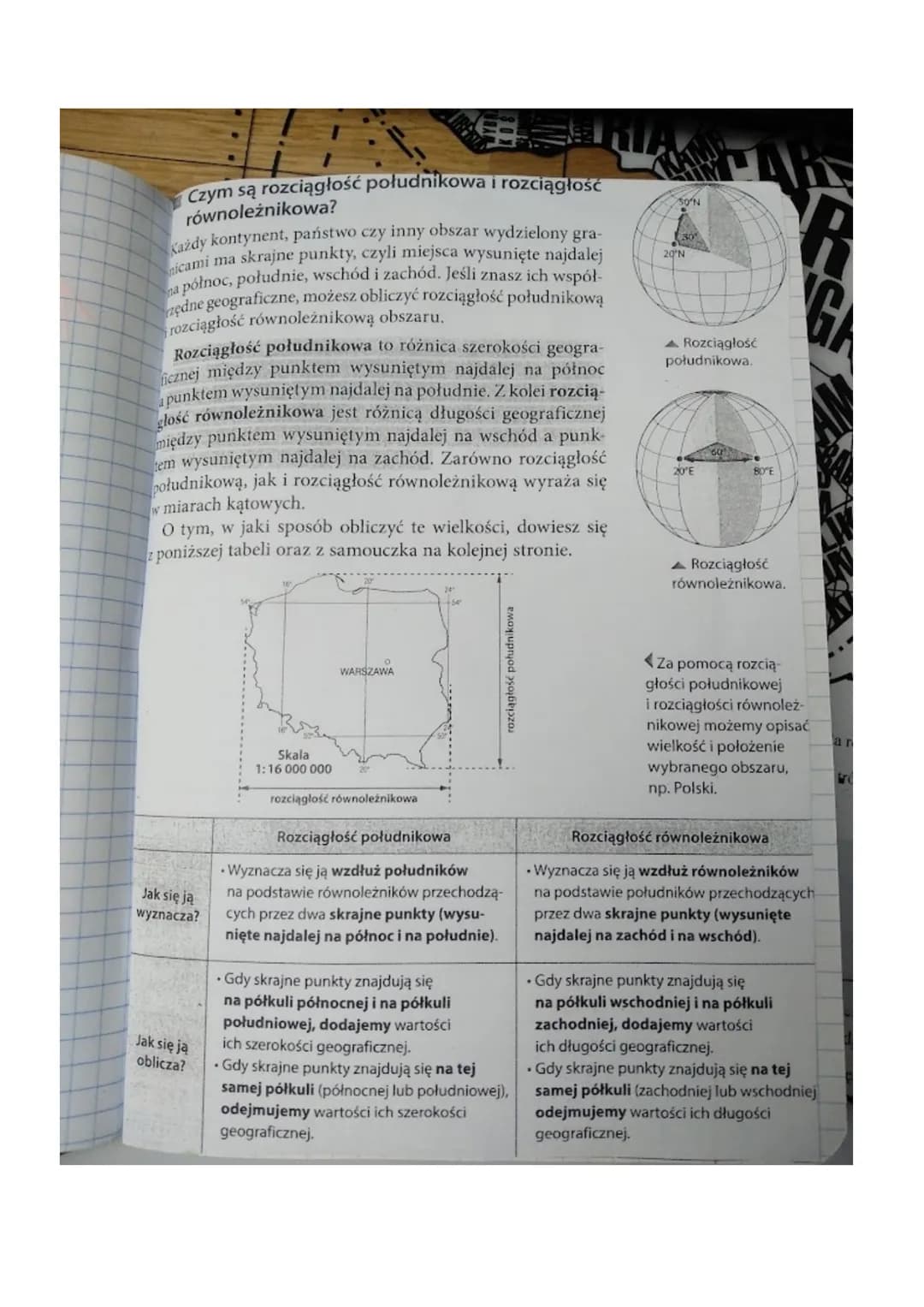 Czym są rozciągłość południkowa i rozciągłość
równoleźnikowa?
Każdy kontynent, państwo czy inny obszar wydzielony gra-
nicami ma skrajne pun