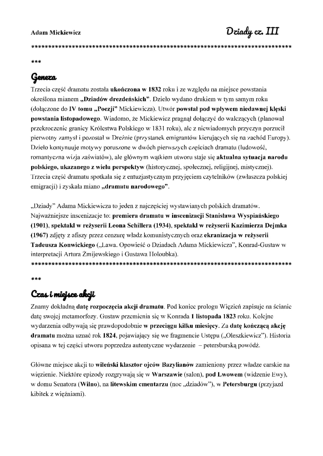 Geneza Dziadów cz 3: Bohaterowie, Motywy i Streszczenie
