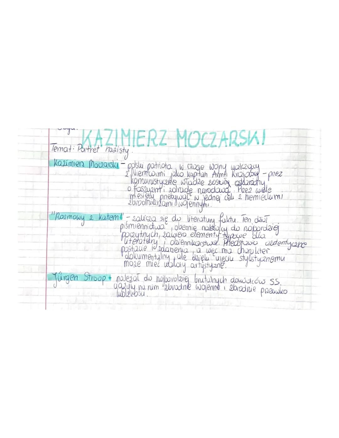 I KAZIMIERZ MOCZARSKI
Temat: Patret nazisty
Kazimien Movarski - polski patriota. W czasie wojny walczący
2ª Niem'wimi jako kapitan Armel Kra