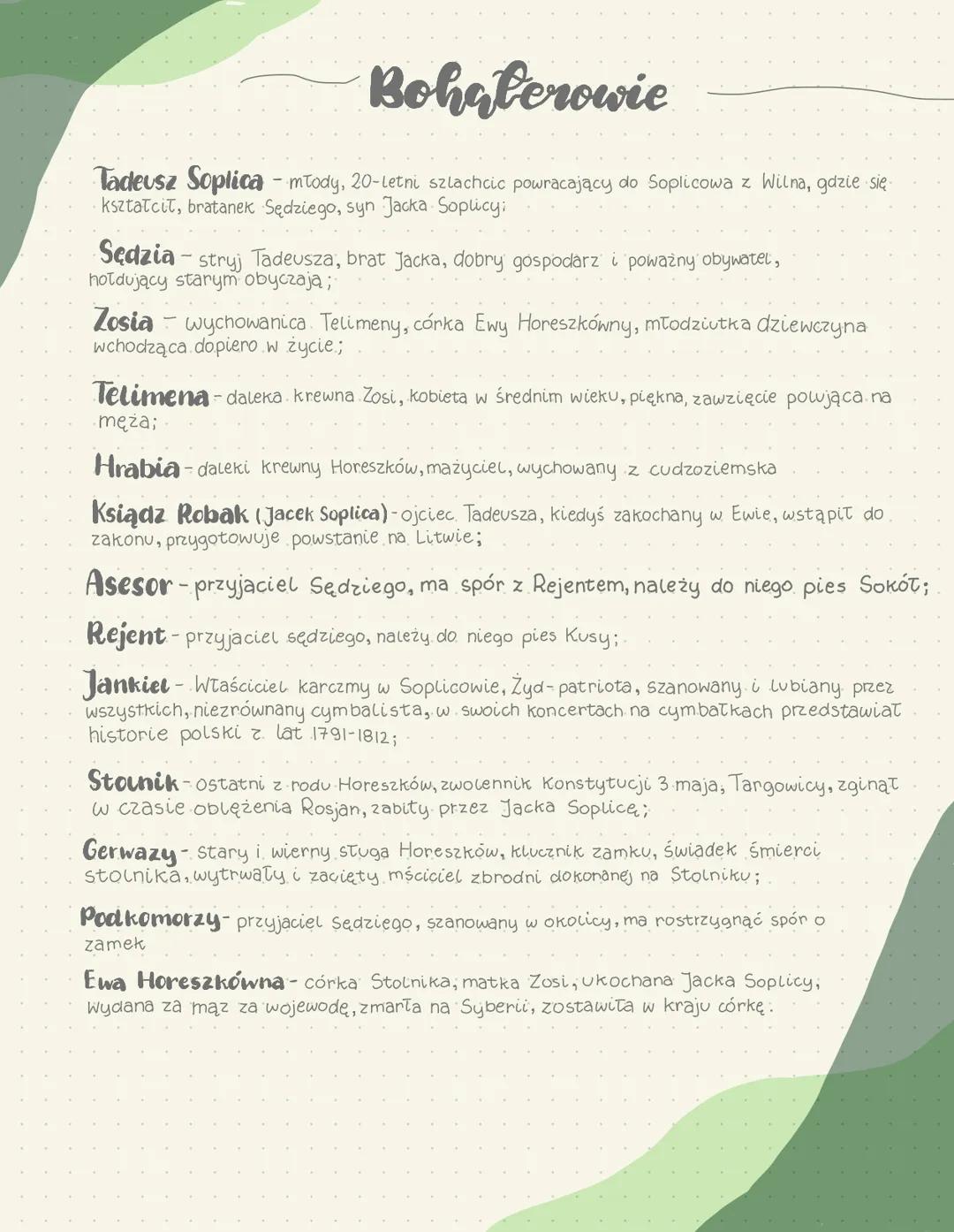 Pan Tadeusz~~
autor: Adam Mickiewicz
rodzaj: epika
gatunek: epopeja
epoka: romantyzm
czas akcji: kilka dni późnego lata 1811r,
jeden wiosenn