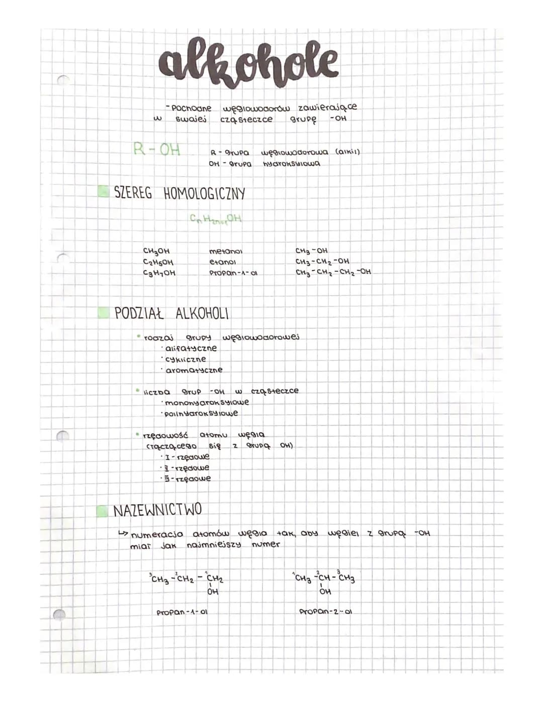 alkohole
w swajej
-Pochodne węglowodorów zawierające
cząsteczce grupę
-OH
R-OH
SZEREG HOMOLOGICZNY
CH₂OH
CH₂OH
C₂H5OH
C3H7OH
R- grupa węglow