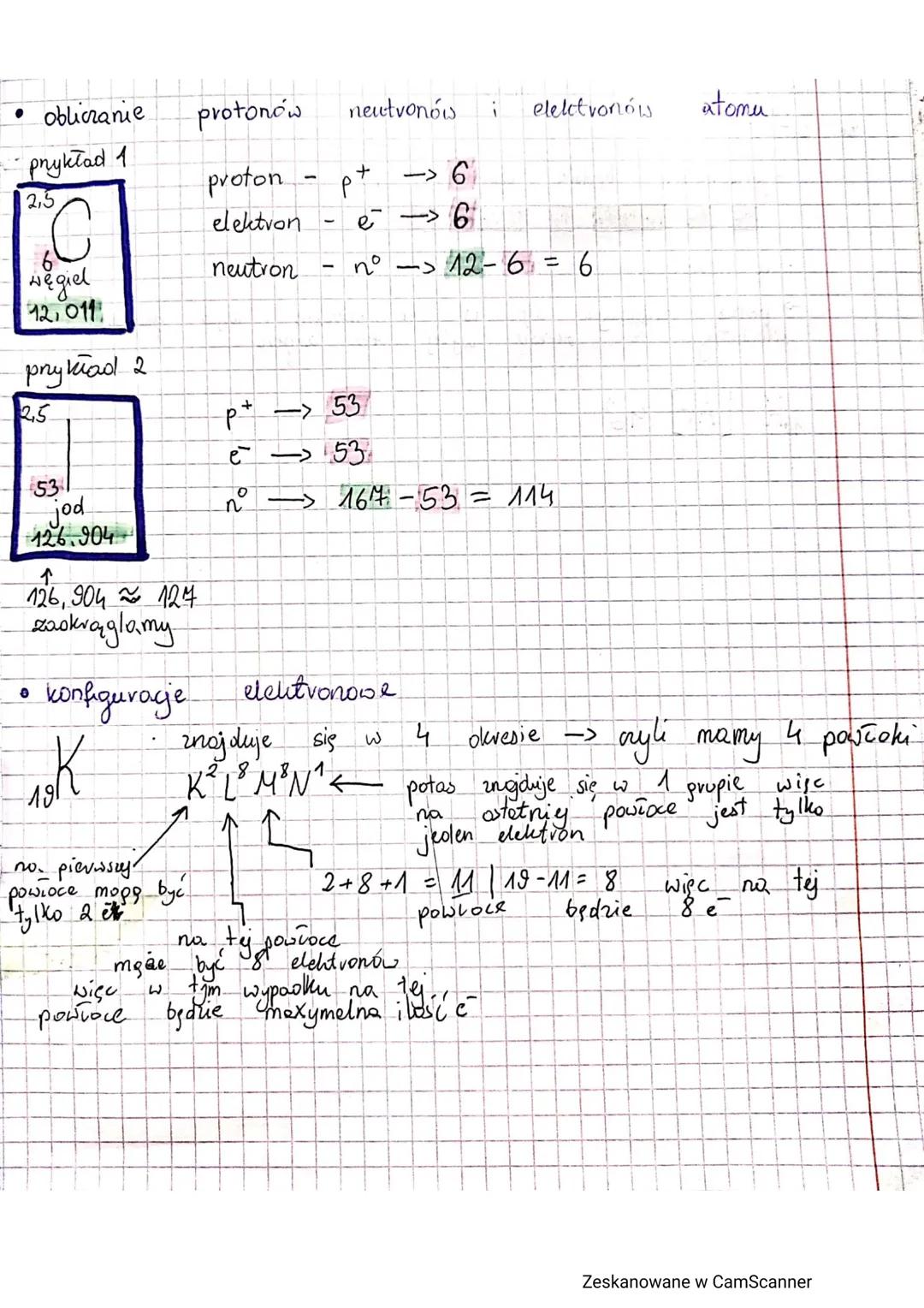 • obliczanie
pnykład 1
2,3
C
węgiel
12,011
przykład 2
2,5
53
jod
126.904
↑
126,904 124
zaokrąglo my
0
konfiguracje
K
protonów
proton
elektro