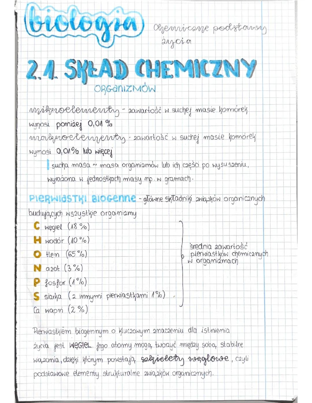 Związki chemiczne w organizmach - główne składniki i ich rola