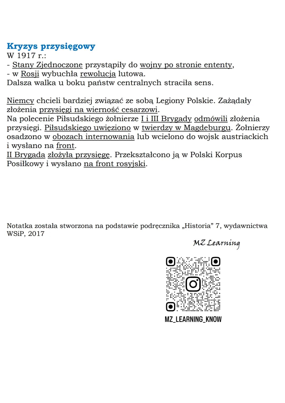 --- OCR Start ---
MZ_LEARNING_KNOW
Sprawa polska w okresie
I wojny światowej
Klasa 7, WSiP
Sprawa polska na początku wojny
Polacy byli mobil