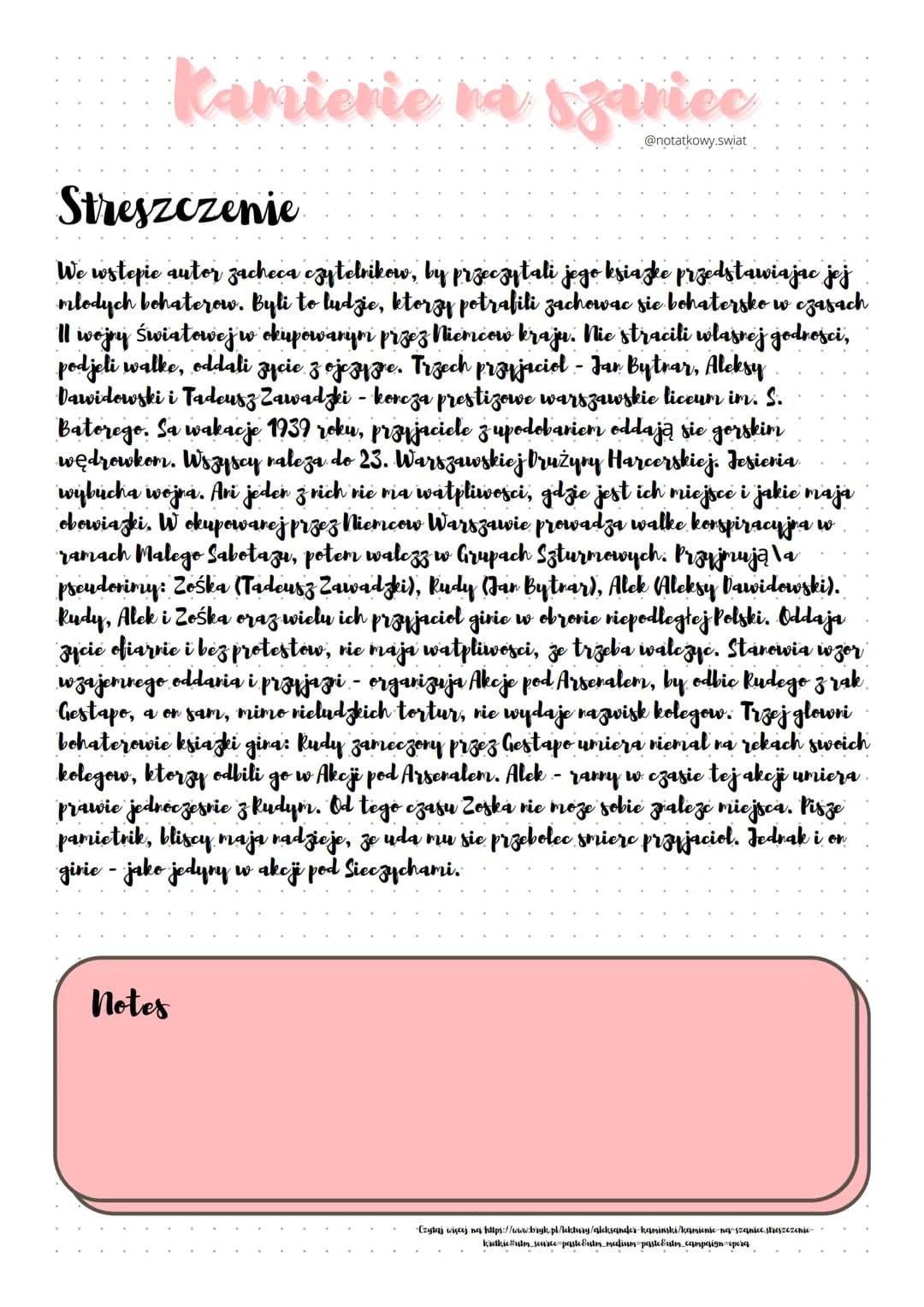 Kamienie na
Notes
ariec
@notatkowy.swiat
Streszczenie
We wstepic autor zacheca czytelnikow, by przeczytali jego ksiazke przedstawiając jej
m
