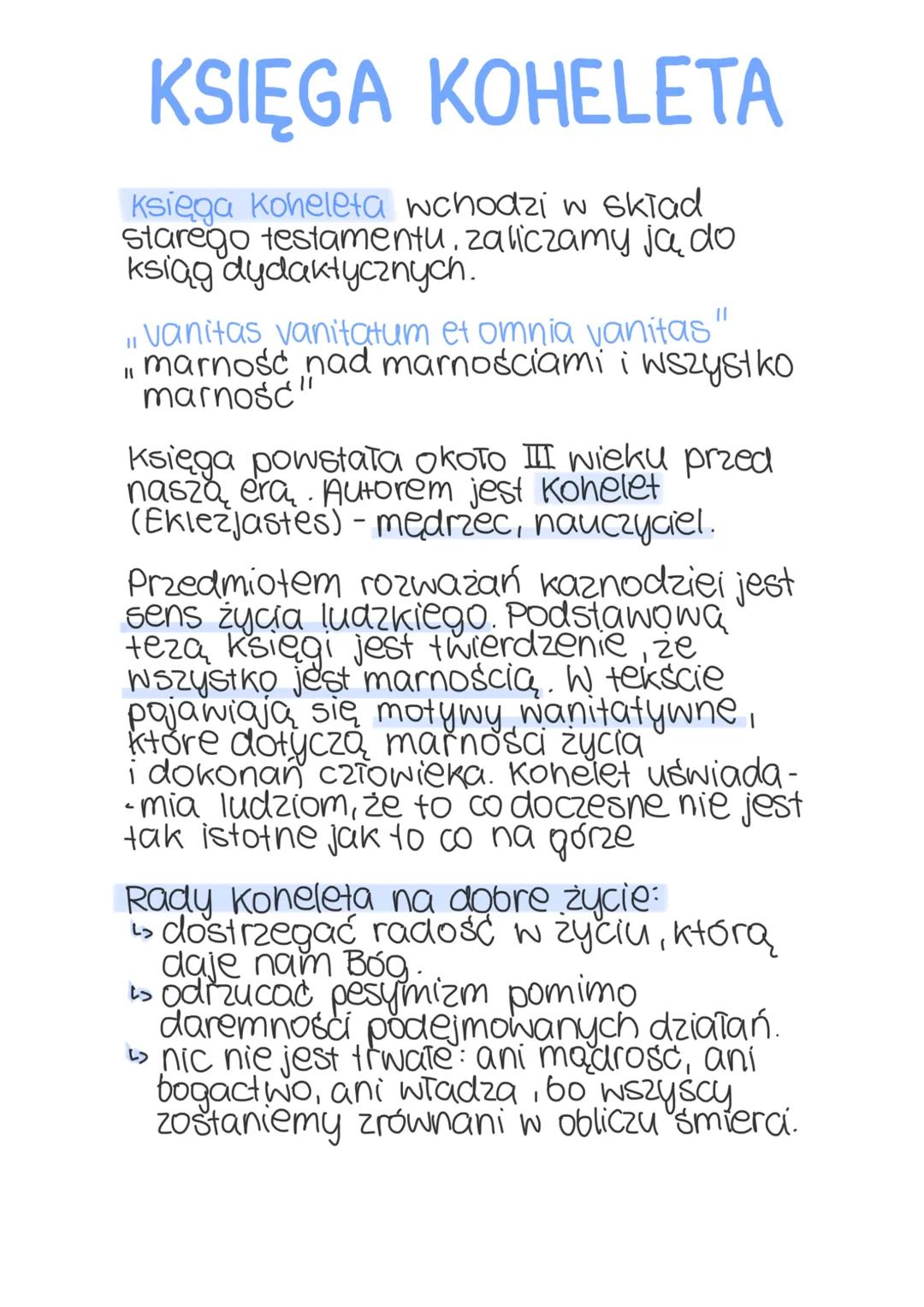 KSIĘGA KOHELETA
Księga koheleta wchodzi w skład
Starego testamentu, zaliczamy ją do
ksiąg dydaktycznych.
11
11
11
vanitas vanitatum et omnia