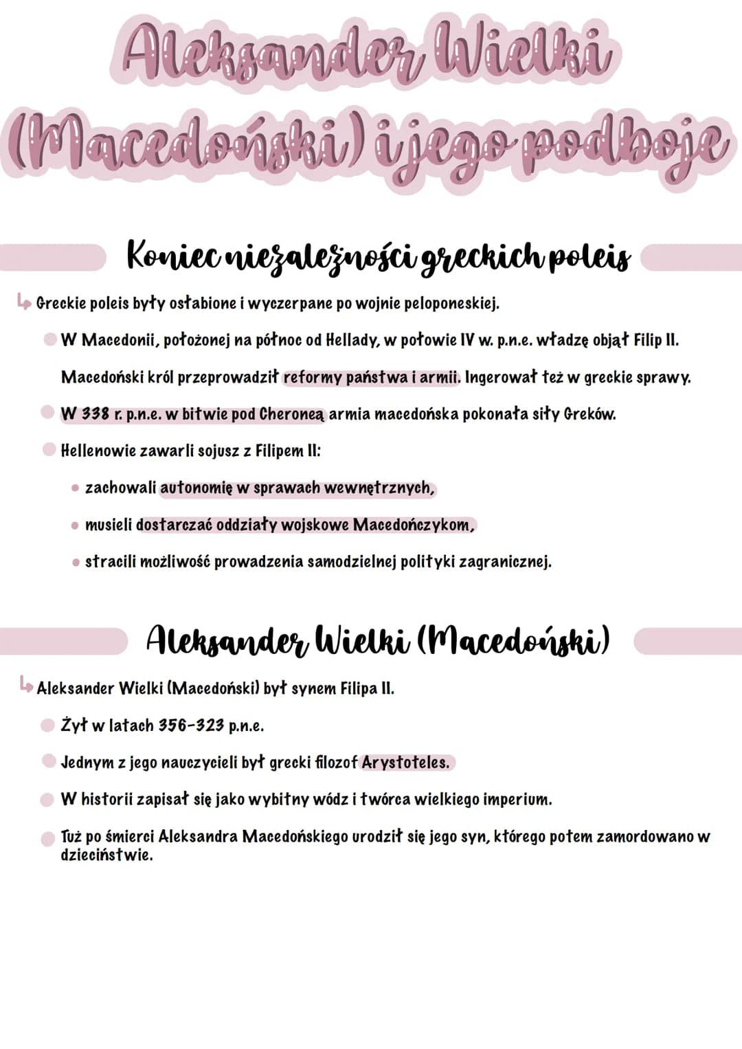 Aleksander Wielki
(Macedoński) i jego podboje
Koniec niezalesności greckich poleis
Greckie poleis były osłabione i wyczerpane po wojnie pelo