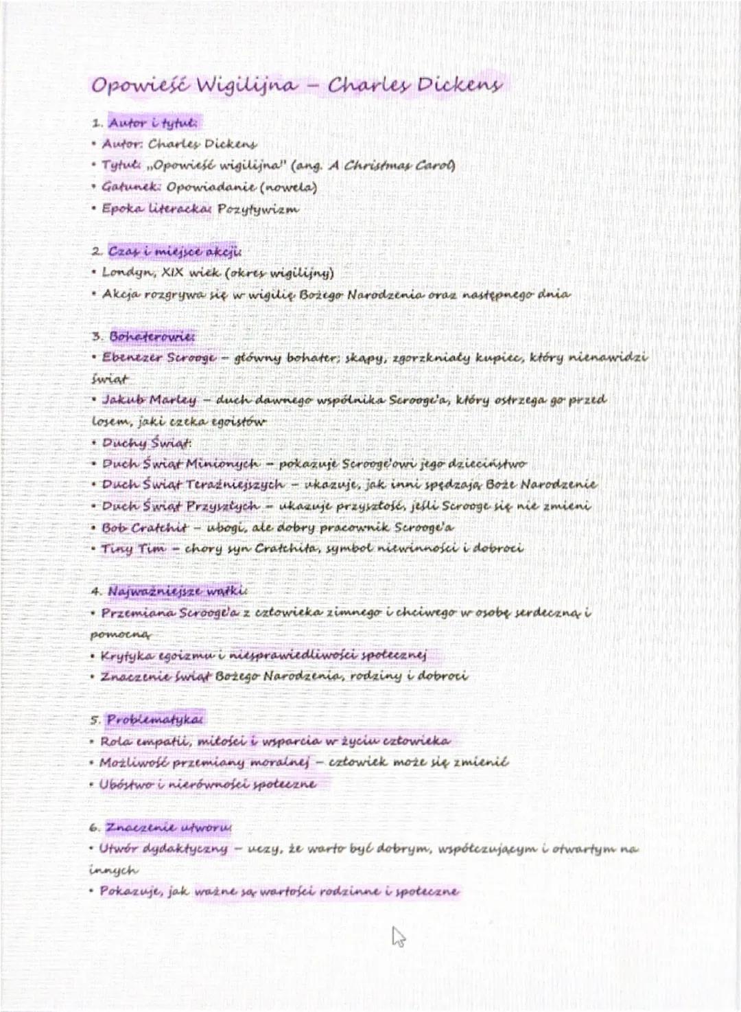 Opowieść Wigilijna - Charles Dickens
1. Autor i tytul
• Autor: Charles Dickens
• Tytuł „Opowieść wigilijna" (ang. A Christmas Carol)
• Gatun