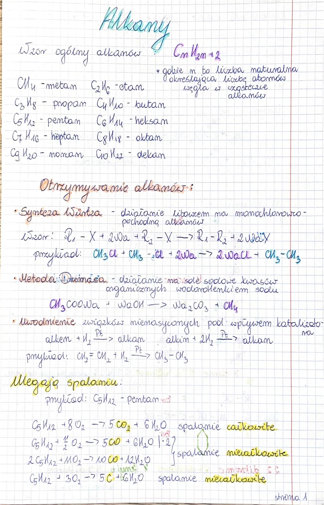 Wzor
Alkany
alkanów
→
одолжу
My -metan C₂He -etan
сз Ид - propam си Ило - butan
C5H/12 - pentan C6H₁4 -heksam
C7 H 16 - heptam C8H₁8 - oktam