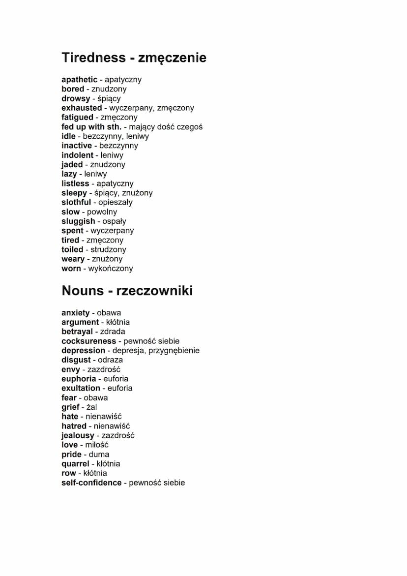 Uczucia i emocje po angielsku
Happiness - szczęście
airy - beztroski, radosny, bez zmartwień
animated - ożywiony
blessed - błogosławiony
bli