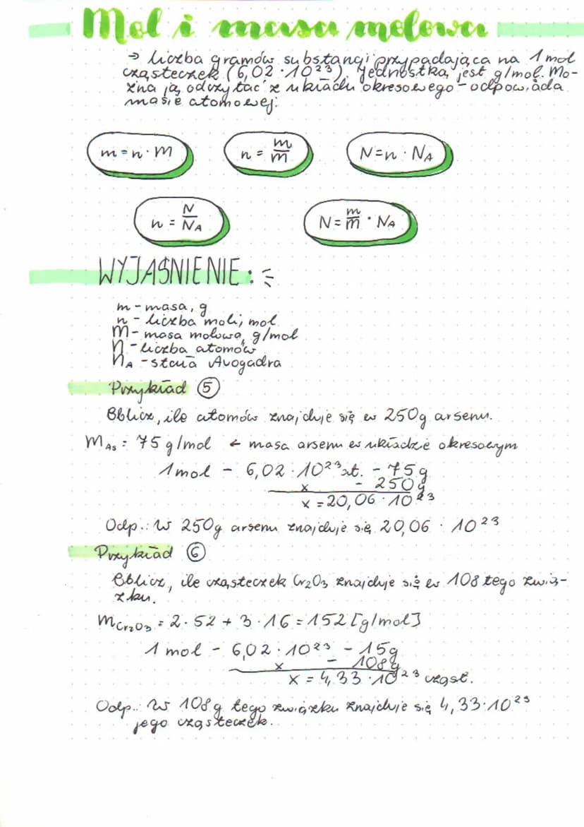 Stechiometria
TEMAT: MOL I MASA MOLOWA =
[μ = 1/2
okresowym sy izstopu weglo ¹²C (czyli tego es unklackie
тазу
16,02 1023 M = 19
Przykład
Ob