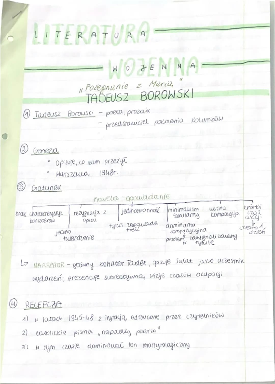 LITERATURA
11 Pożegnanie z Maria,
TADEUSZ BOROWSKI
Tadeusz Borowski - poeta, prozaik
• przedstawiciel pokolenia Kolumbów
2 Geneza
Opisuje, c