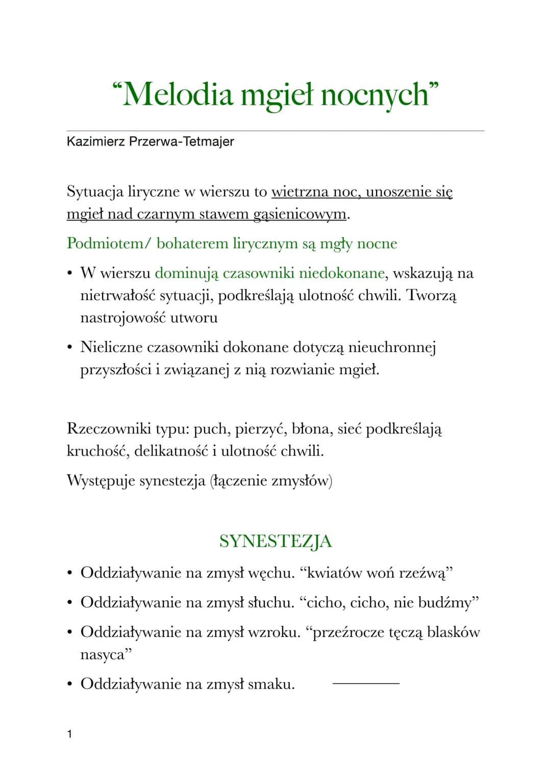 Kazimierz Przerwa-Tetmajer
"Melodia mgieł nocnych"
Sytuacja liryczne w wierszu to wietrzna noc, unoszenie się
mgieł nad czarnym stawem gąsie