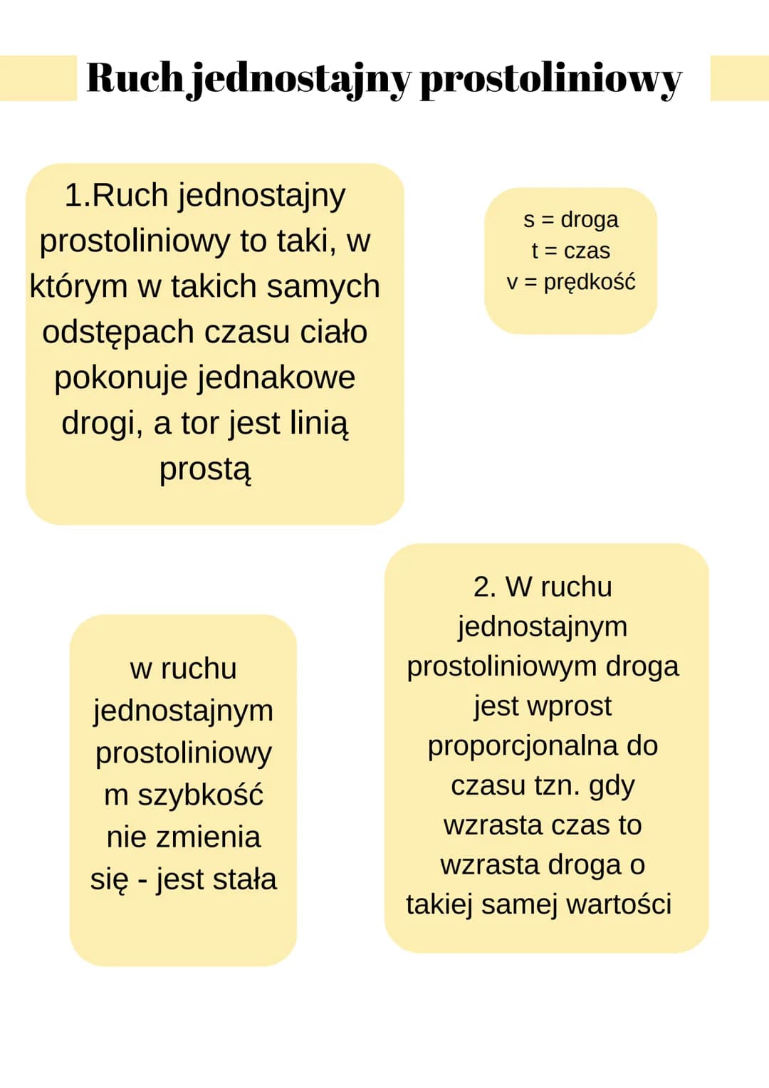 Ruch jednostajny prostoliniowy
1.Ruch jednostajny
prostoliniowy to taki, w
którym w takich samych
odstępach czasu ciało
pokonuje jednakowe
d