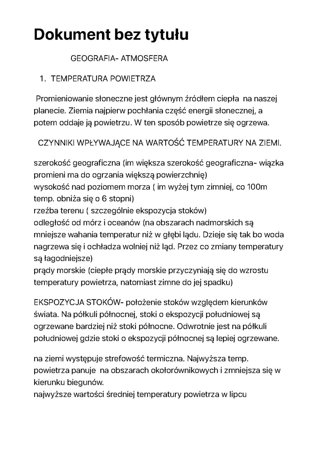 Geografia klasa 1: Czynniki klimatotwórcze i atmosfera - notatki i quiz