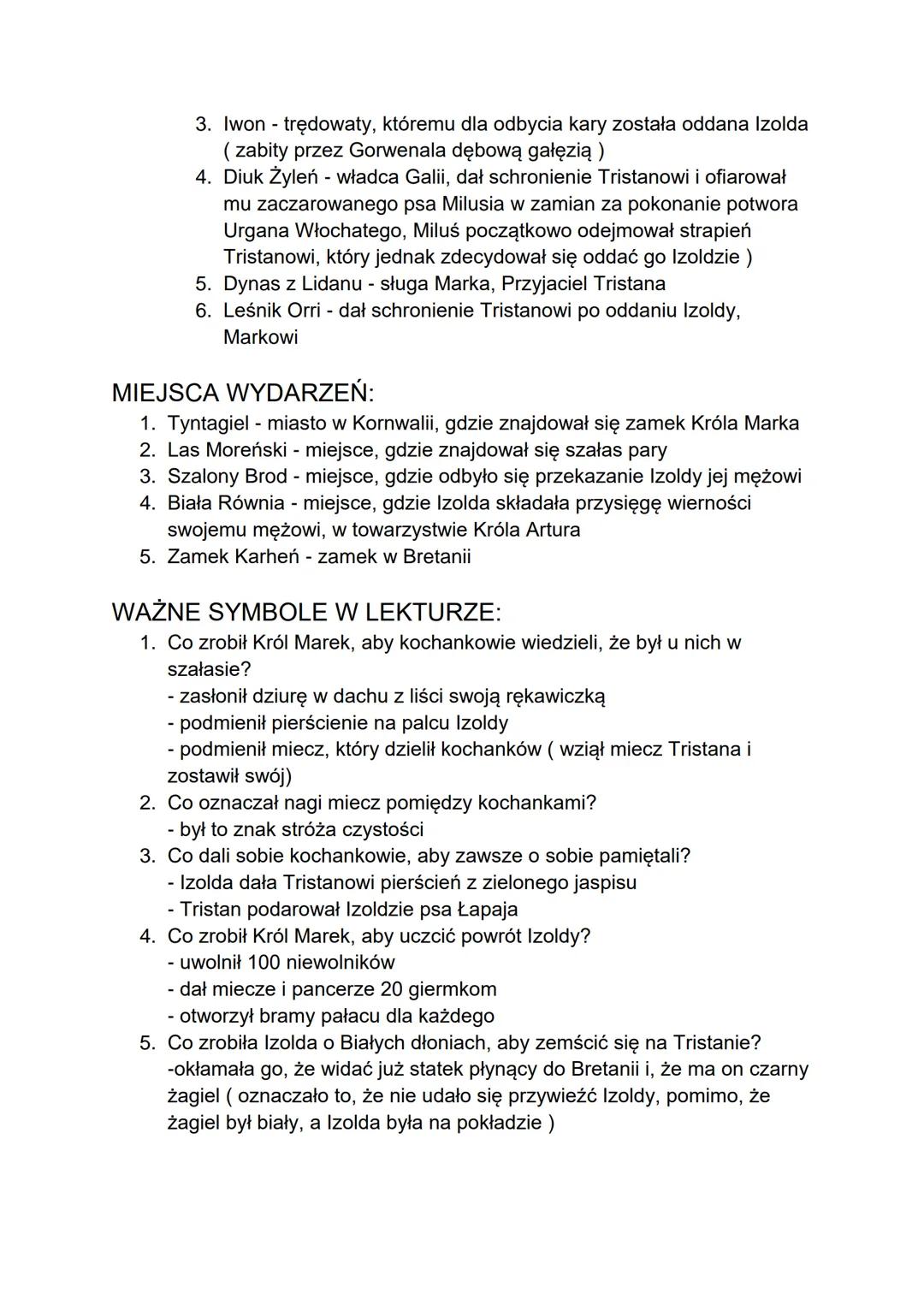 # ,,Dzieje Tristana i Izoldy "

BOHATEROWIE:

*   Lonia

    1.  Riwalen - król Loni, mąż Blancheflor i ojciec Tristana (nie
        doczeka