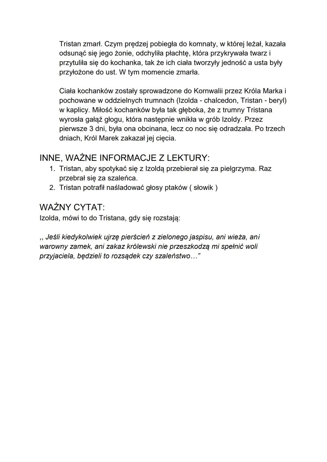 # ,,Dzieje Tristana i Izoldy "

BOHATEROWIE:

*   Lonia

    1.  Riwalen - król Loni, mąż Blancheflor i ojciec Tristana (nie
        doczeka