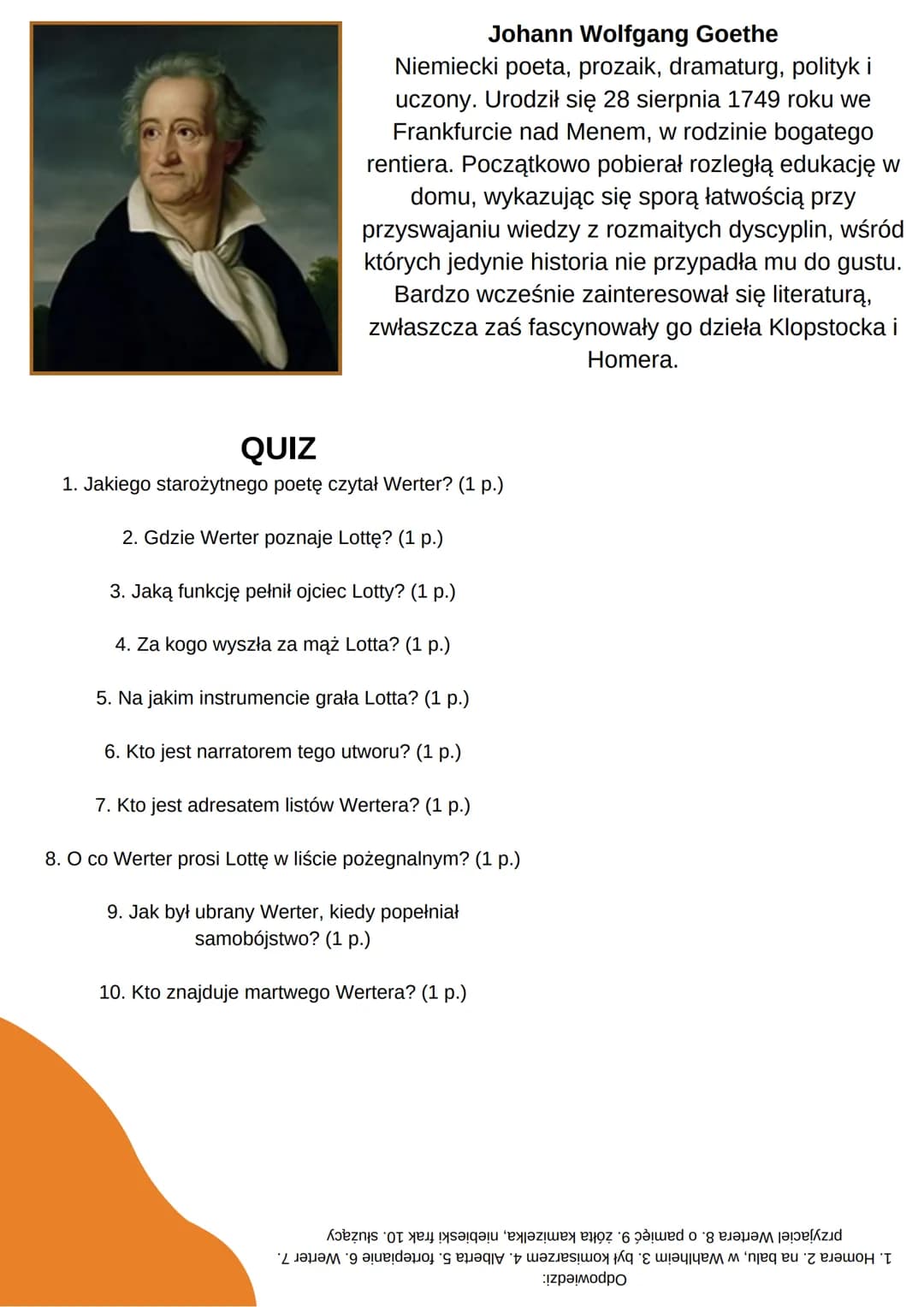 Cierpienia młodego
Wertern
Johann Wolfgang Goethe
CZAS I MIEJSCE AKCJI
W dwóch pierwszych częściach powieści czas akcji wyznaczają daty list