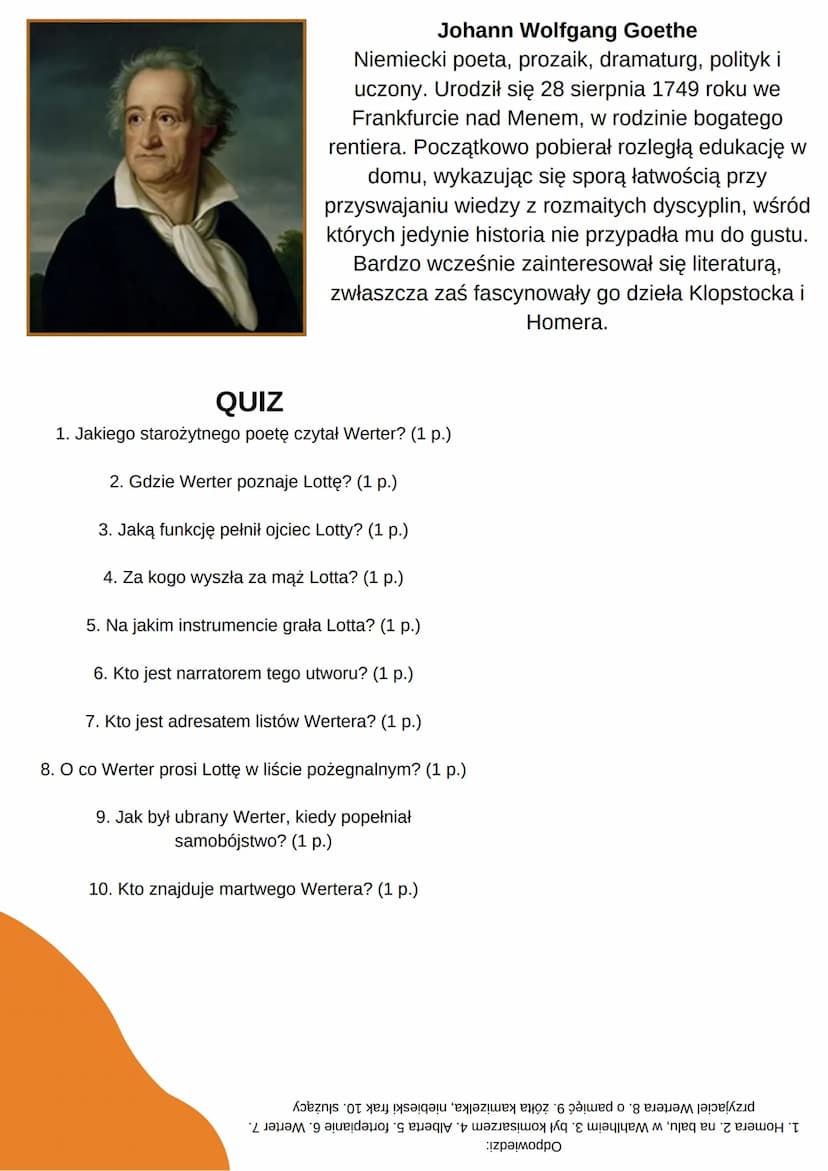 Cierpienia młodego
Wertern
Johann Wolfgang Goethe
CZAS I MIEJSCE AKCJI
W dwóch pierwszych częściach powieści czas akcji wyznaczają daty list
