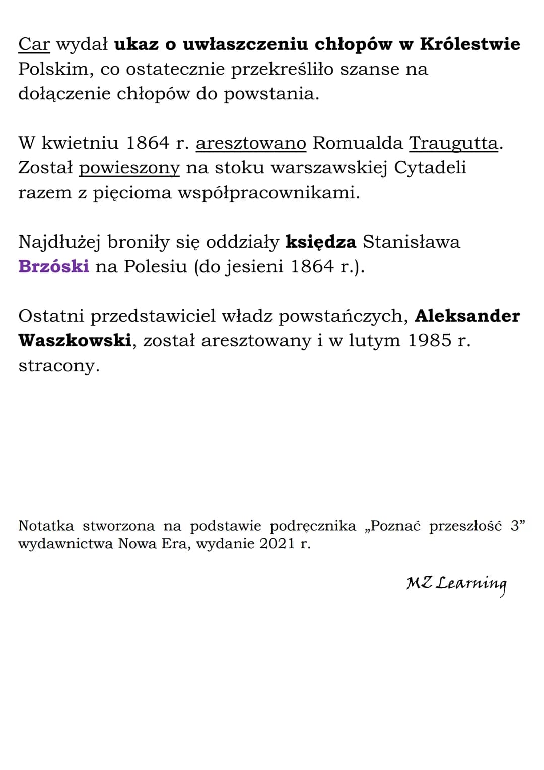 Powstanie styczniowe
Geneza powstania styczniowego
Po klęsce Rosji w wojnie krymskiej nastąpił czas
liberalizacji i reform zwany odwilżą pos