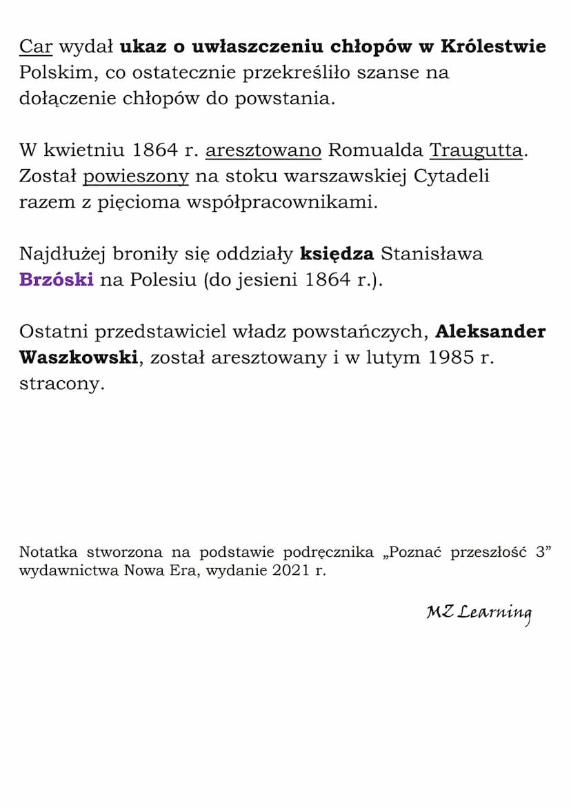 Powstanie styczniowe
Geneza powstania styczniowego
Po klęsce Rosji w wojnie krymskiej nastąpił czas
liberalizacji i reform zwany odwilżą pos