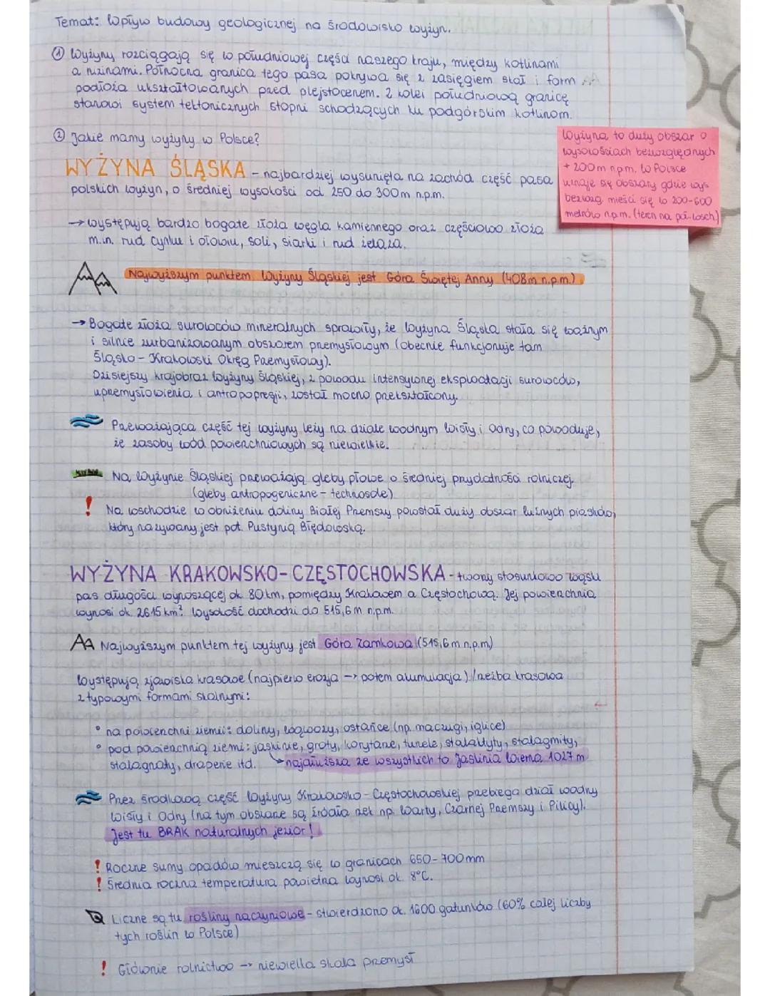 Wpływ budowy geologicznej na środowisko wyżyn.