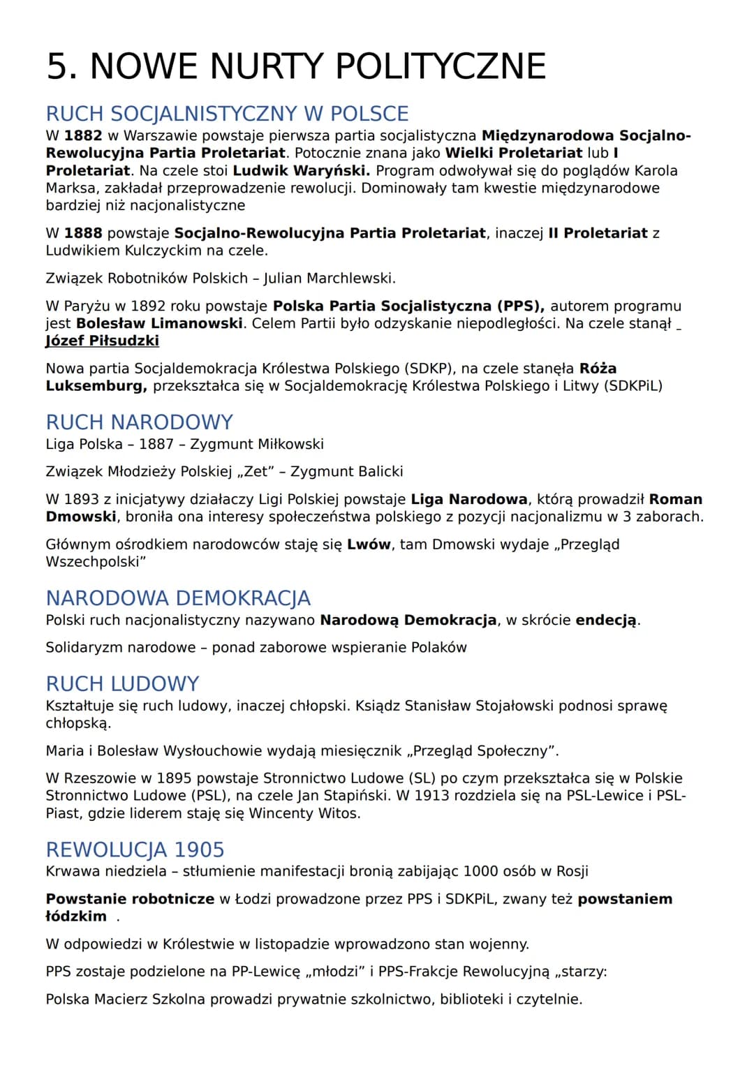 5. NOWE NURTY POLITYCZNE
RUCH SOCJALNISTYCZNY W POLSCE
W 1882 w Warszawie powstaje pierwsza partia socjalistyczna Międzynarodowa Socjalno-
R