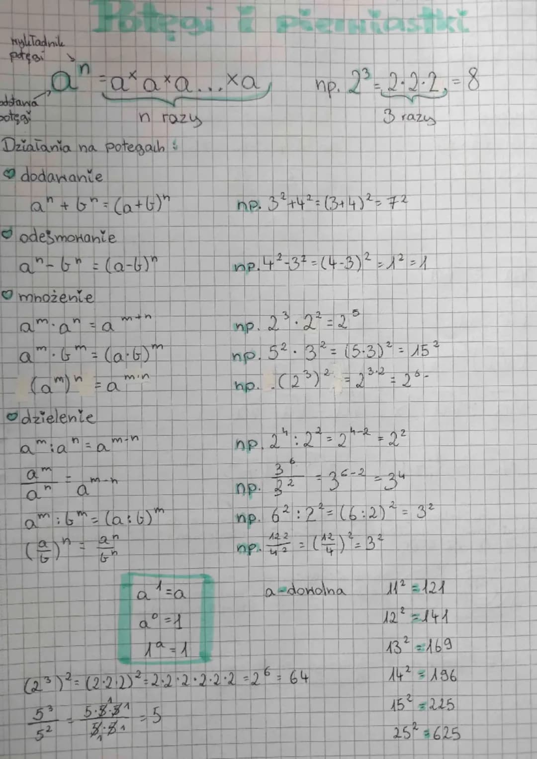 myliTadnik
potęgi
dstawa
potęgi
Działania na potegach &
dodawanie
n
a^ +6"=(a+b) "
odesmonanie.
n
a^-6² = (a-6)"
mnożenie
am.ana
am. Gm = (a