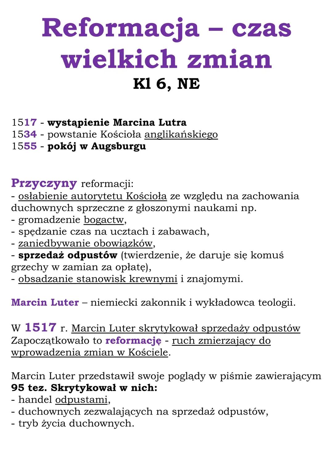 Reformacja – czas wielkich zmian (Kl 6, NE)