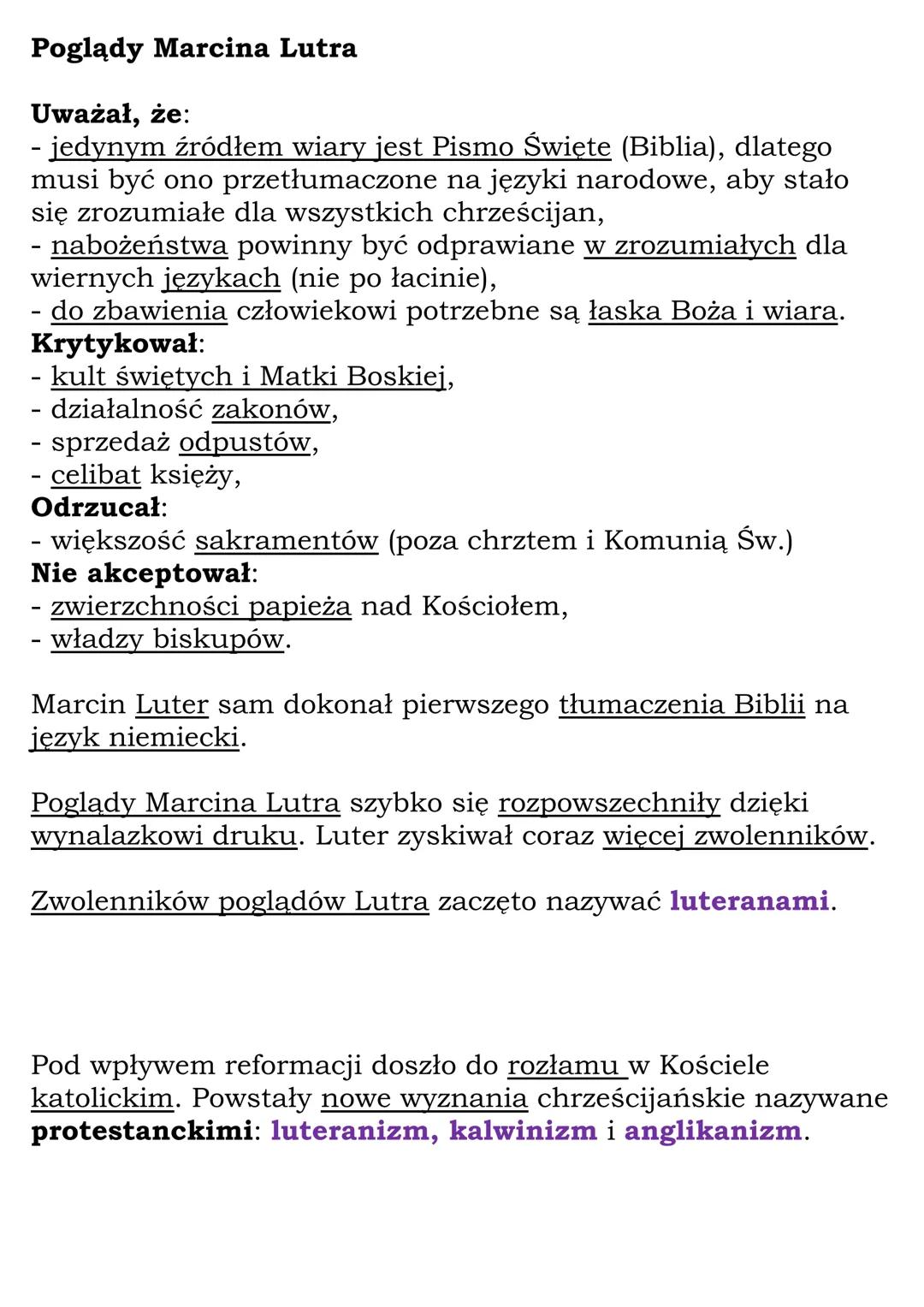 Reformacja - czas
wielkich zmian
Kl 6, NE
1517- wystąpienie Marcina Lutra
1534 - powstanie Kościoła anglikańskiego
1555 - pokój w Augsburgu
