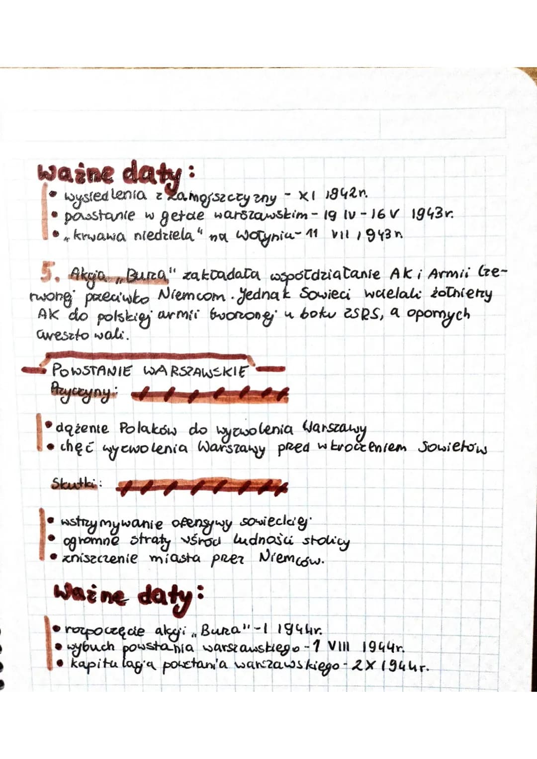 ważne daty:
wysiedlenia z Zamojszczyzny
XI 1942 r.
• powstanie w getae warszawskim - 19 lv - 16 V 1943 r.
•„krwawia niedziela" na Wołynia- 1