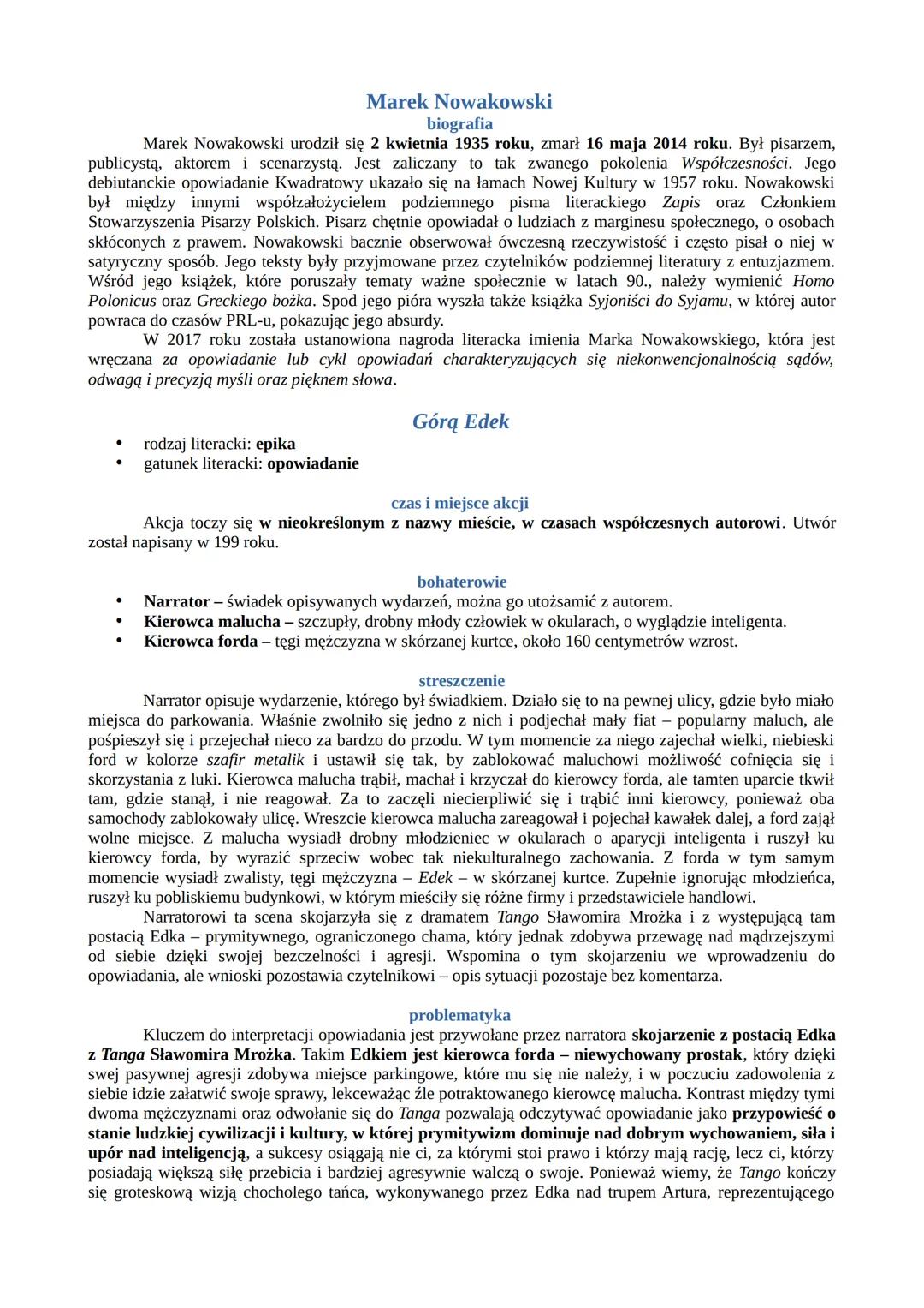 --- OCR Start ---
Marek Nowakowski
biografia
Marek Nowakowski urodził się 2 kwietnia 1935 roku, zmarł 16 maja 2014 roku. Był pisarzem,
publi