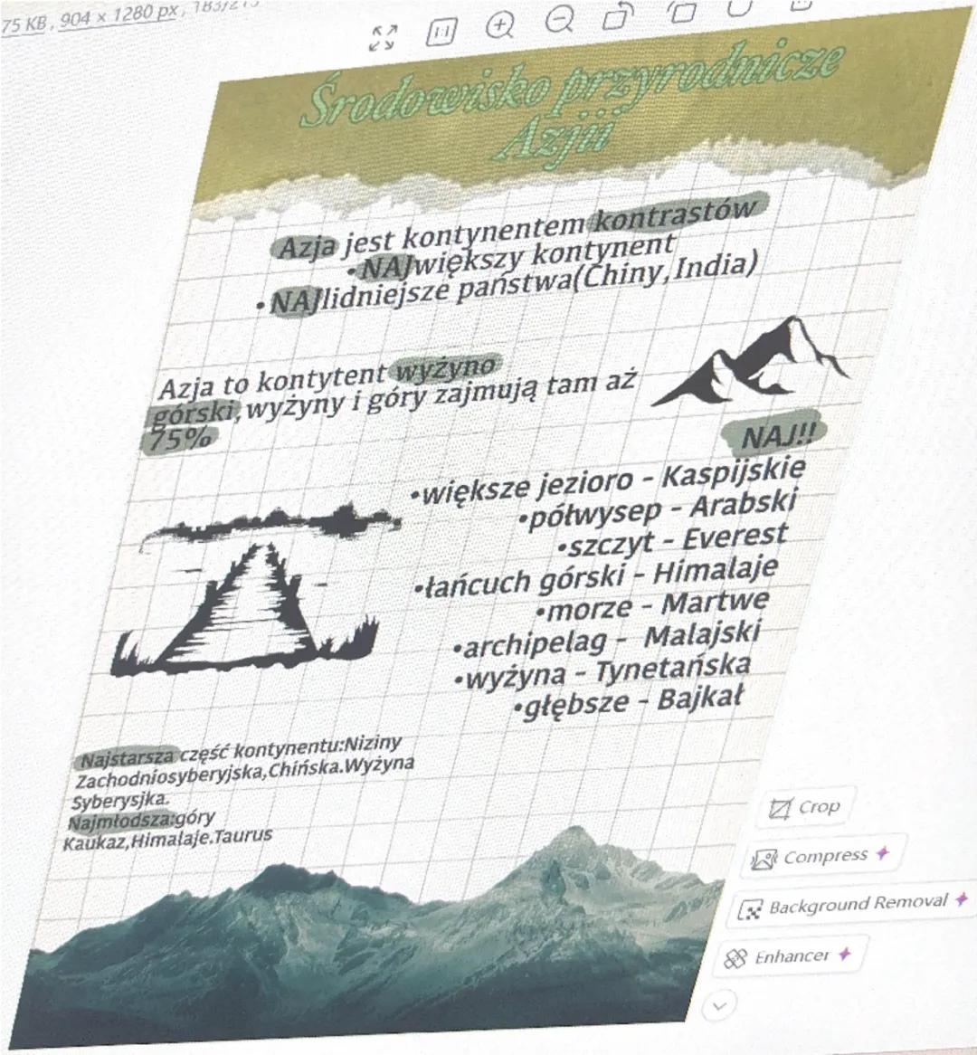 75 KB, 904 x 1280 px, 18312
C
Srodowisko przyrodnicze
Azja jest kontynentem kontrastów
NAJwiększy kontynent
NAJlidniejsze państwa(Chiny, Ind