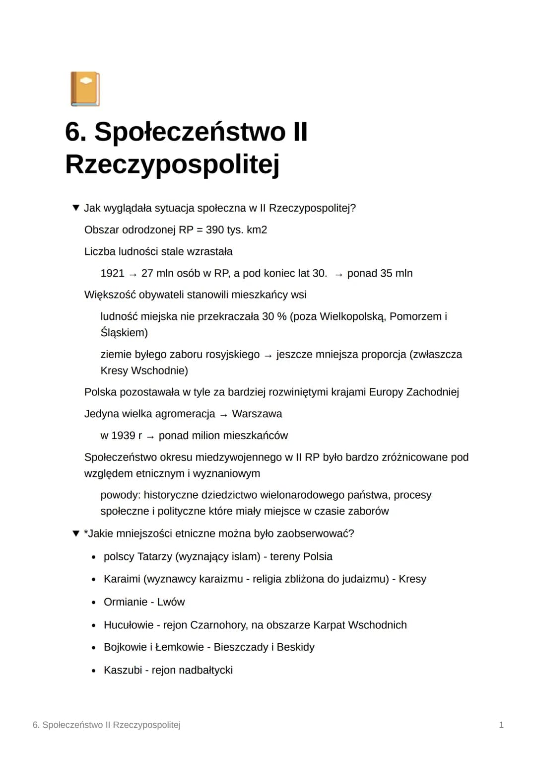 i
6. Społeczeństwo II
Rzeczypospolitej
▼ Jak wyglądała sytuacja społeczna w II Rzeczypospolitej?
Obszar odrodzonej RP = 390 tys. km2
Liczba 