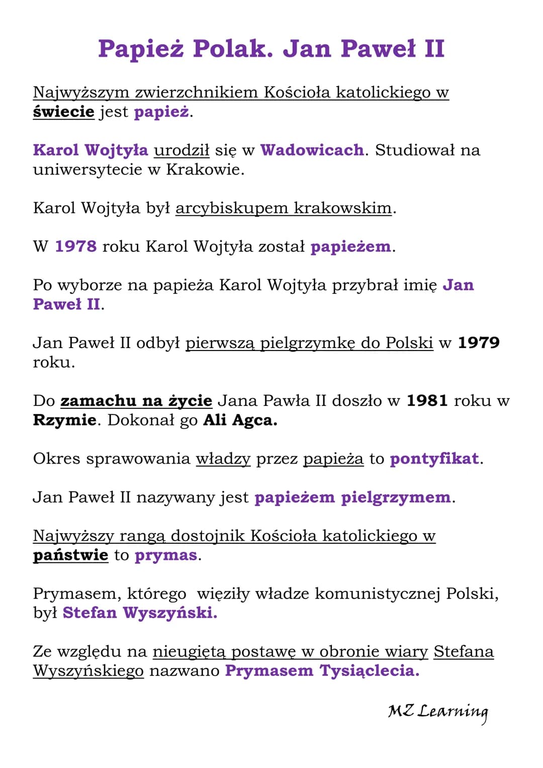 Papież Polak. Jan Paweł II
Najwyższym zwierzchnikiem Kościoła katolickiego w
świecie jest papież.
Karol Wojtyła urodził się w Wadowicach. St