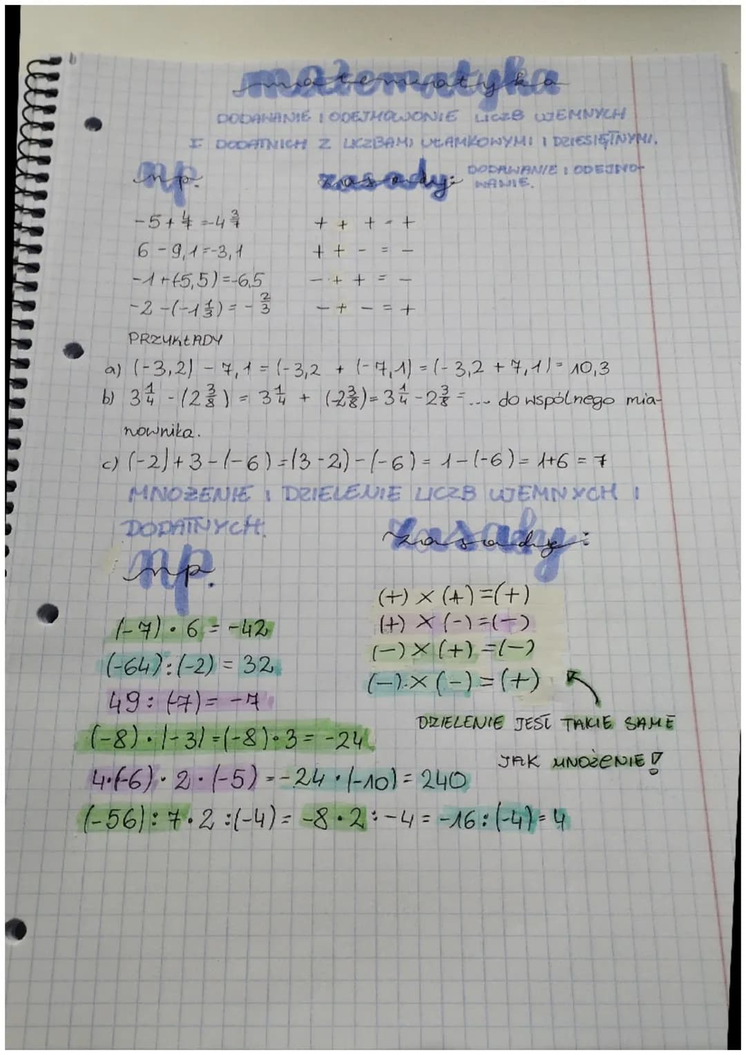 matematyka
DODANANIE I ODEJHOWONIE LICZB WEMNÝCH
I DODATNICH Z LICZBAMI UŁAMKOWYMI I DZIESIĘTNYMI,
-5+4=44
6-9,1-3,1
-1+(5,5)=-65
-2-(-1)=-3