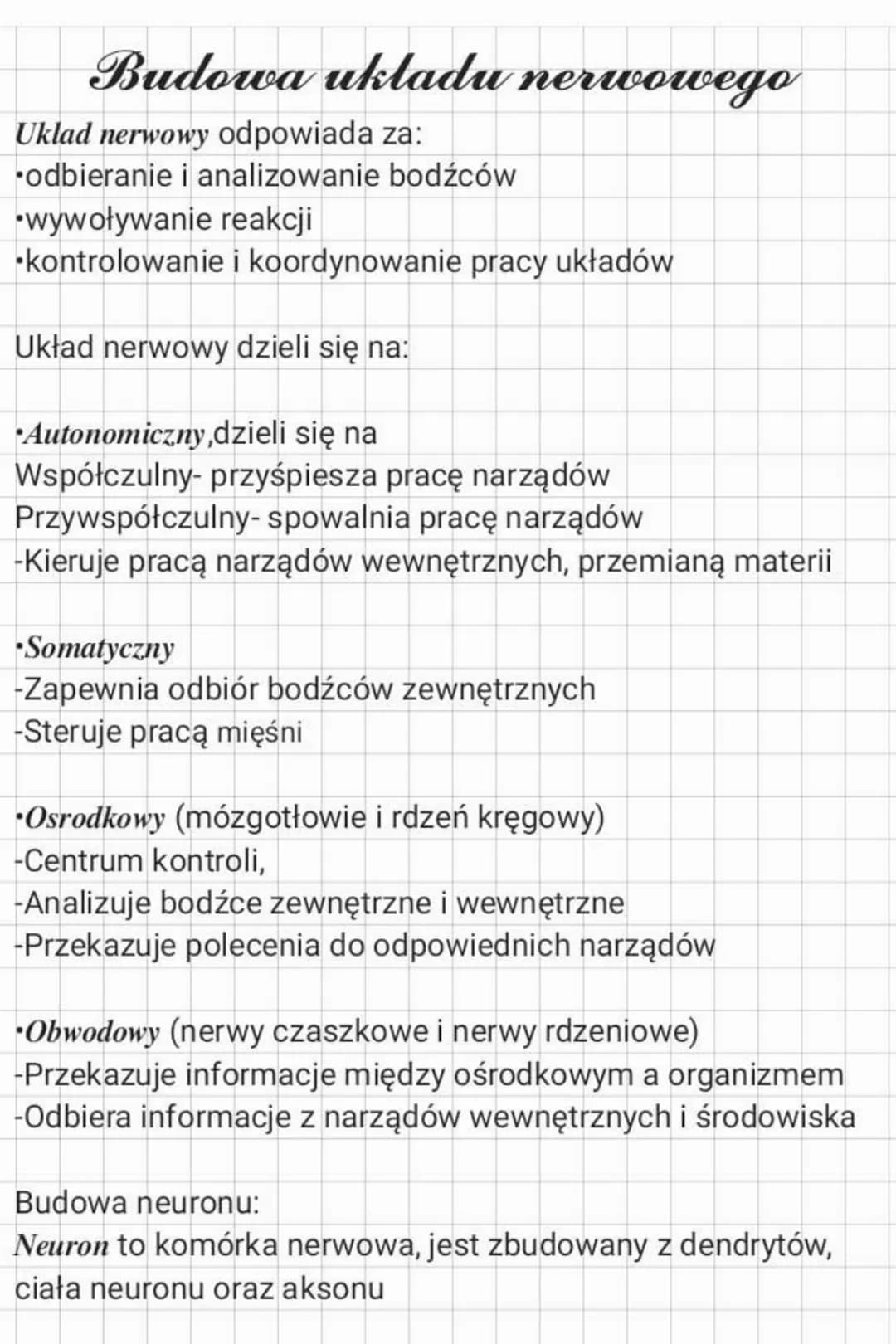 Budowa ukladu nerwowego
Uklad nerwowy odpowiada za:
odbieranie i analizowanie bodźców
wywoływanie reakcji
kontrolowanie i koordynowanie prac